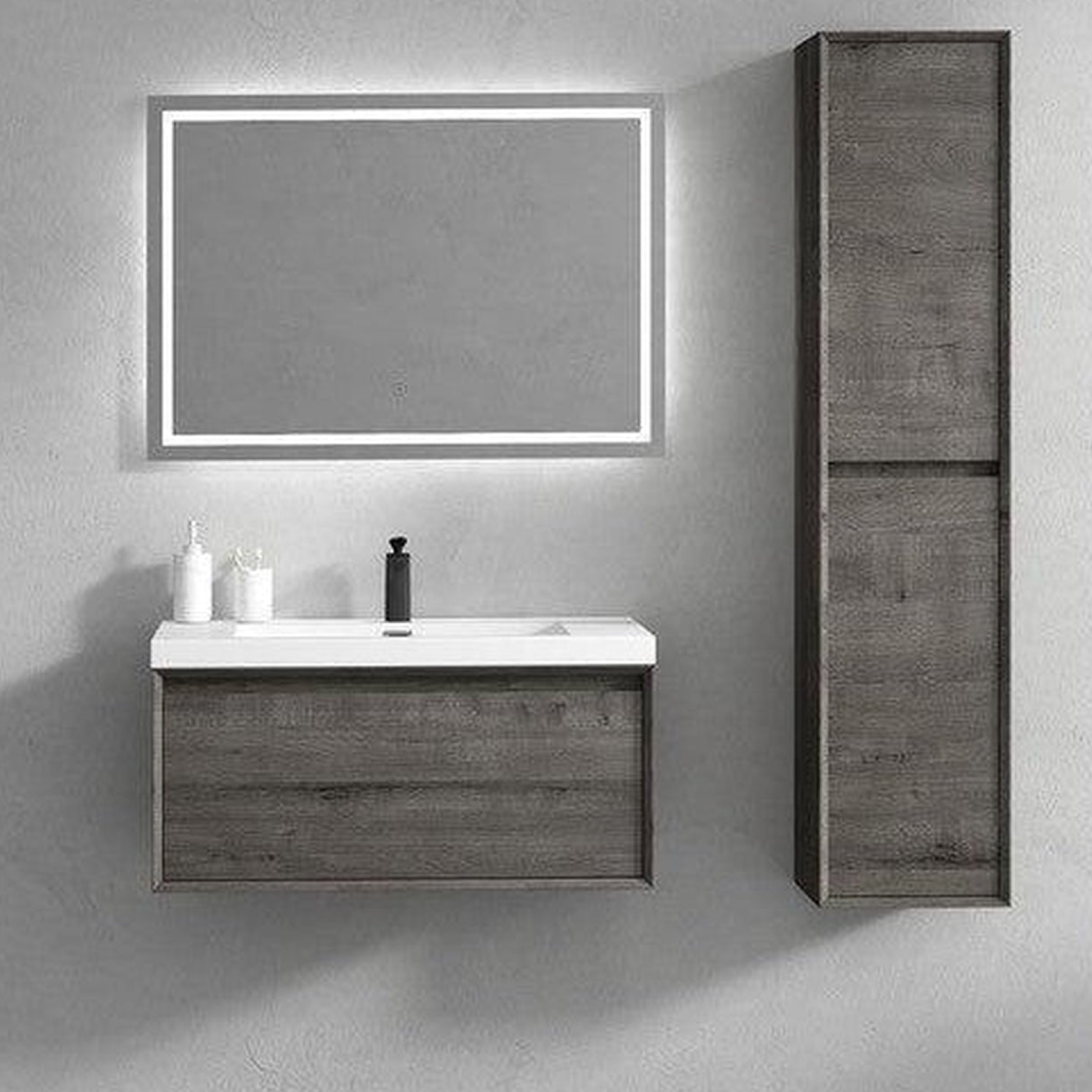 Bellezza 36" Smoke Oak Wall-Mounted Vanity With Single Reinforced White Acrylic Sink