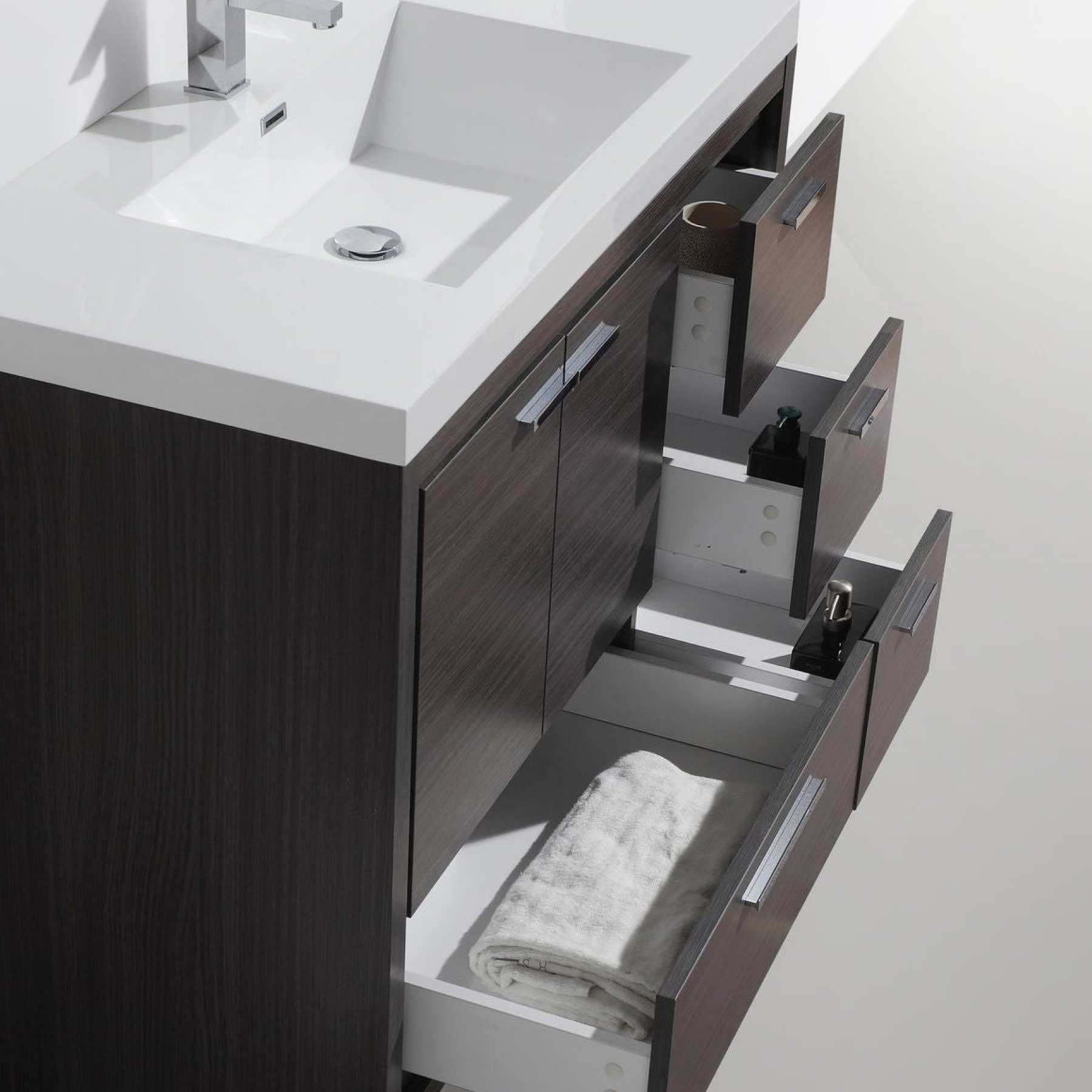 Amara 42" Dark Gray Oak Freestanding Vanity With Right Side Drawers and Single Reinforced White Acrylic Sink