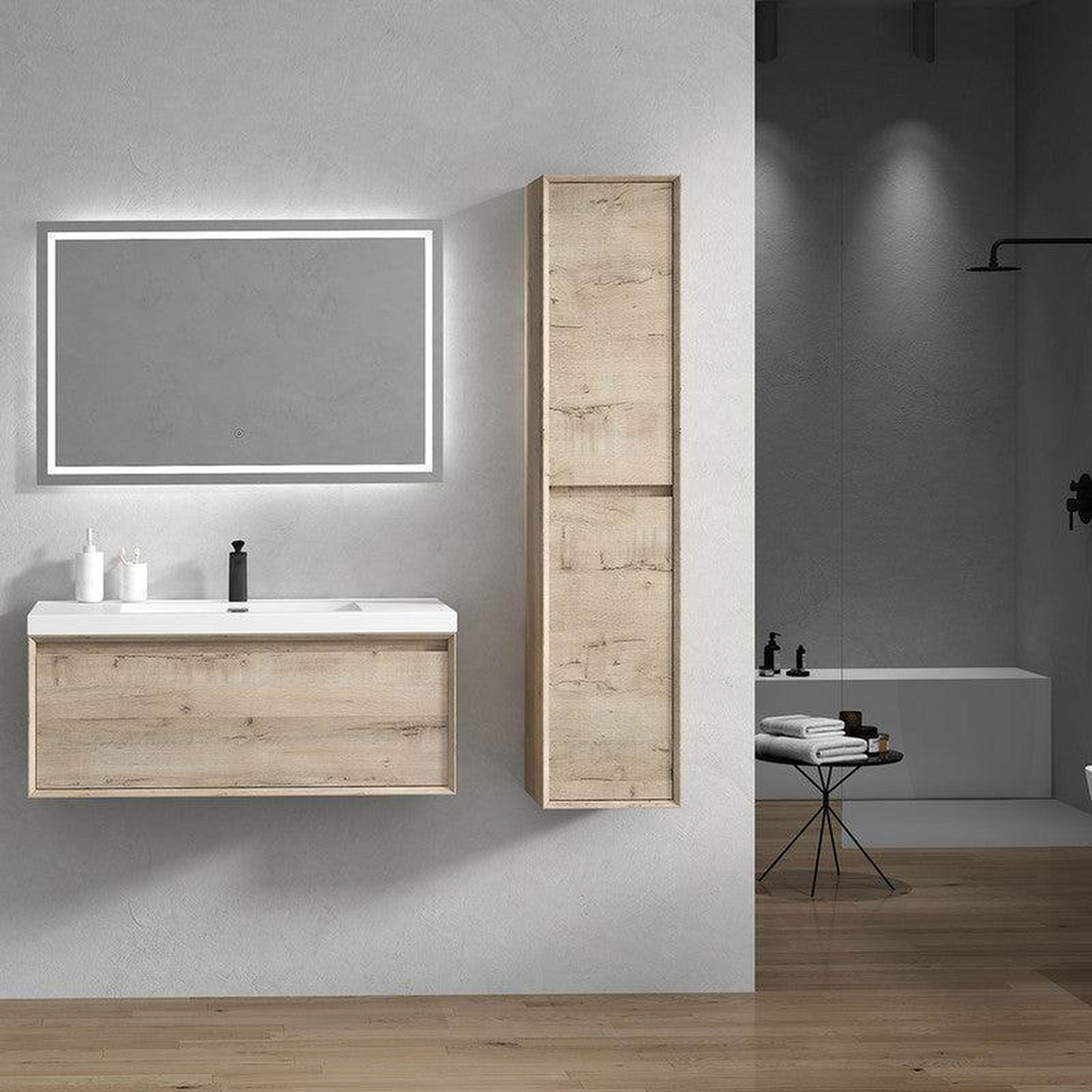 Bellezza 42" Light Oak Wall-Mounted Vanity With Single Reinforced White Acrylic Sink