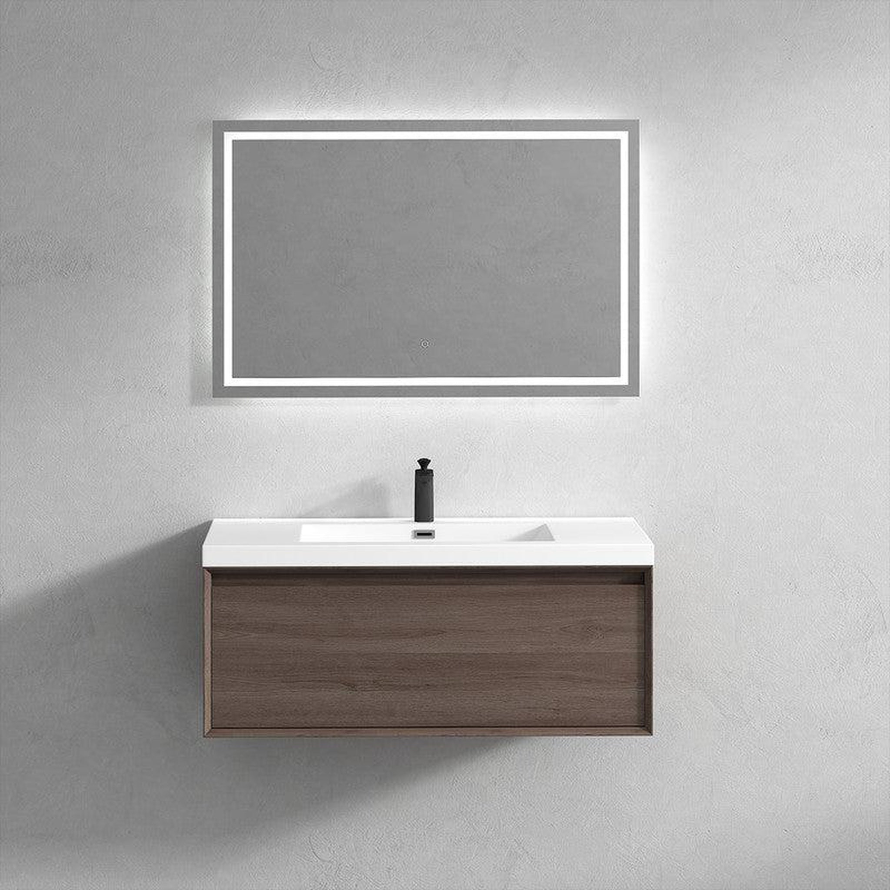 Bellezza 42" Red Oak Wall-Mounted Vanity With Single Reinforced White Acrylic Sink