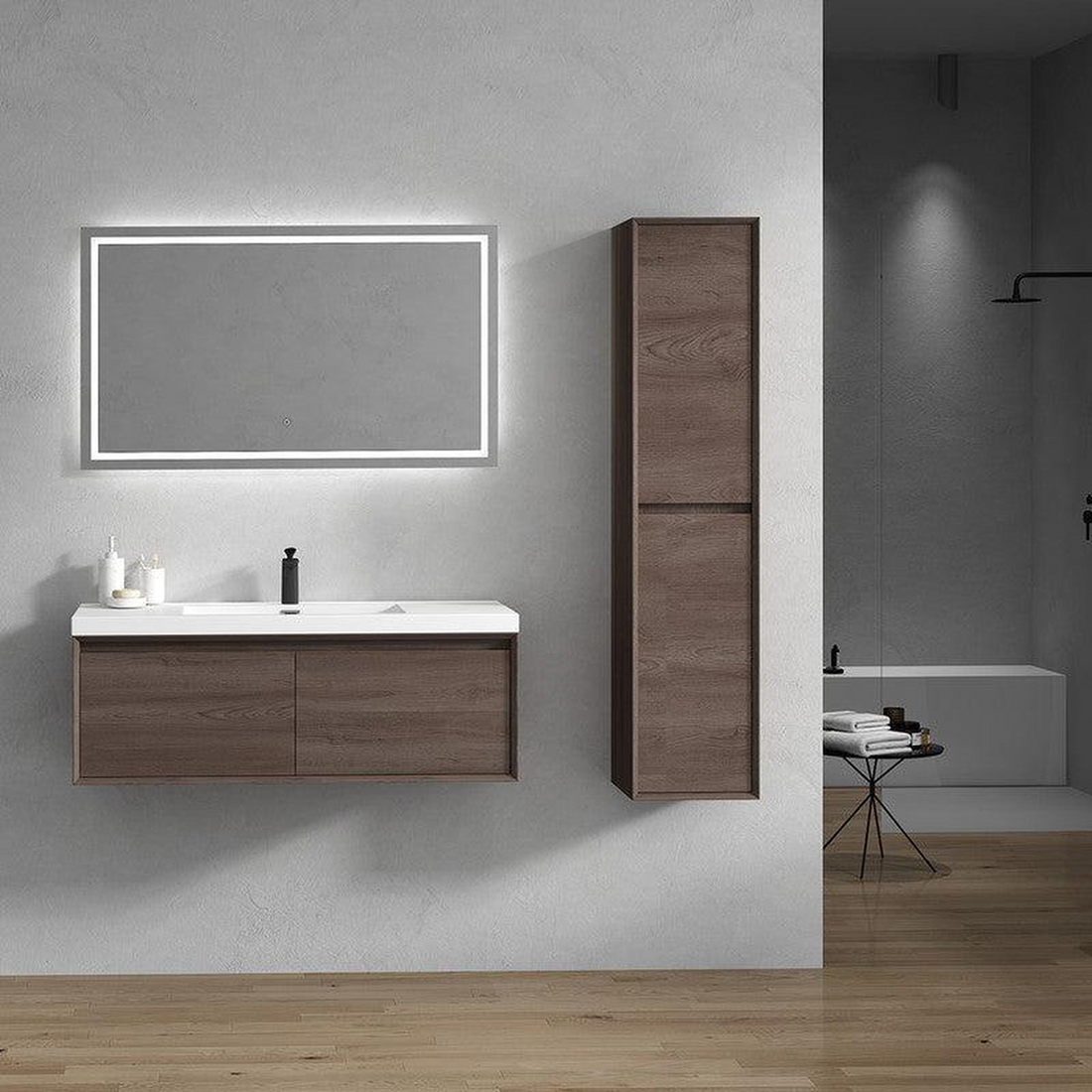 Bellezza 48" Red Oak Wall-Mounted Vanity With Single Reinforced White Acrylic Sink
