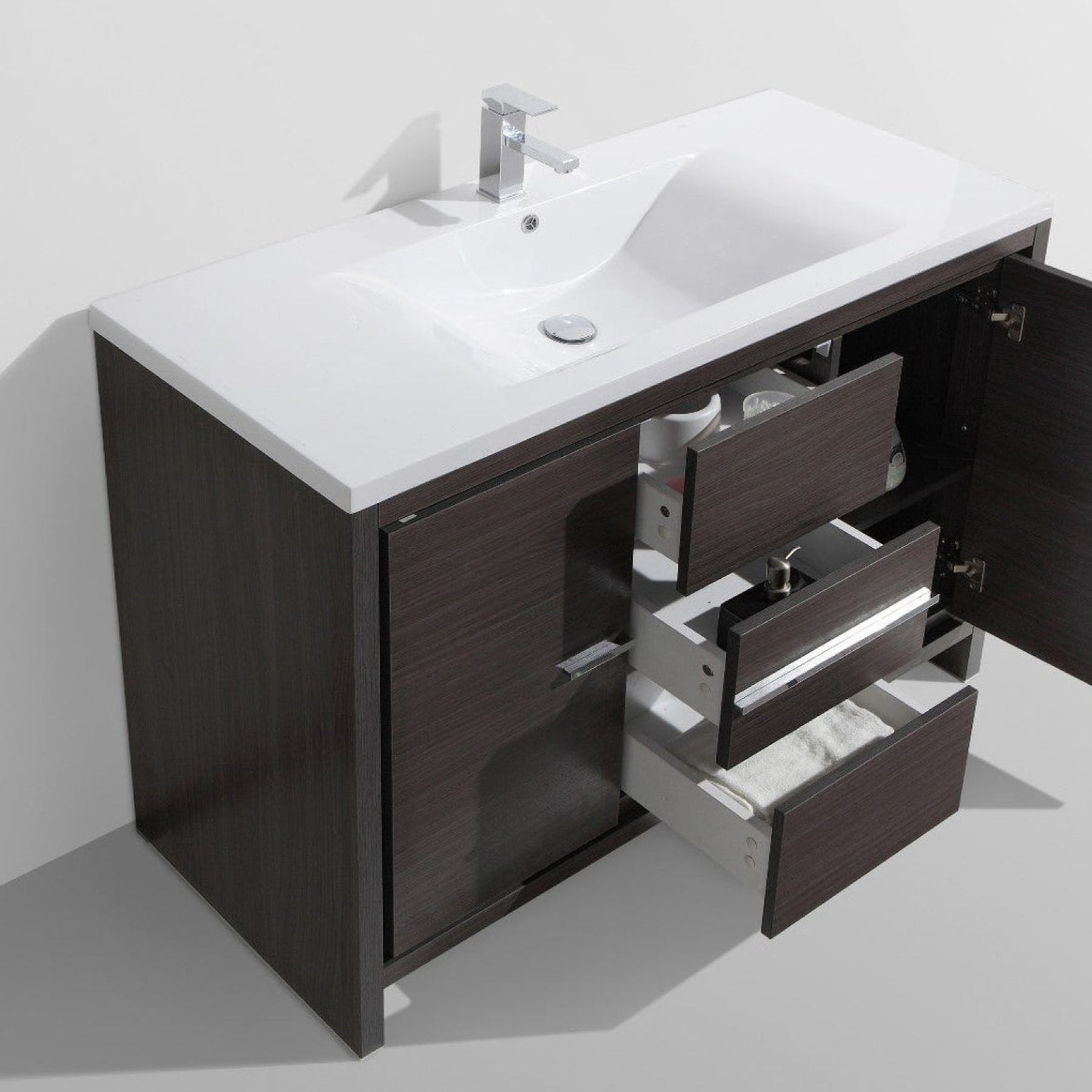 Amara 48" Dark Gray Oak Freestanding Vanity With Single Reinforced White Acrylic Sink