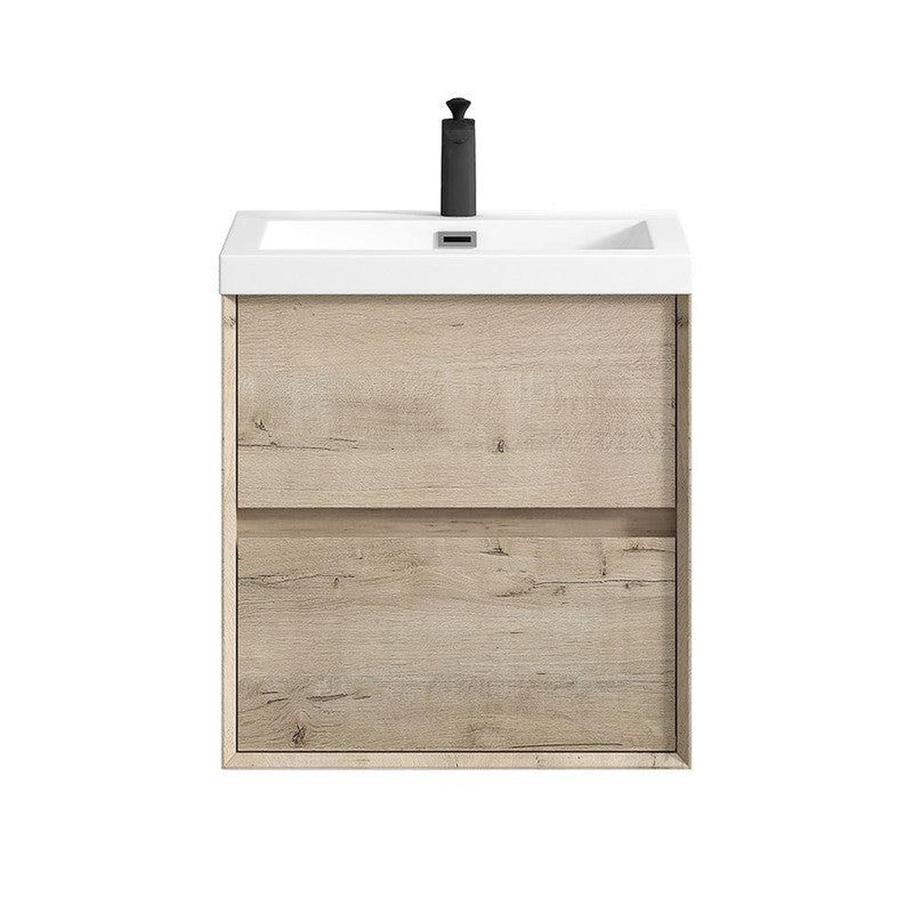 Noble 24" Light Oak Wall-Mounted Vanity With Single Reinforced White Acrylic Sink