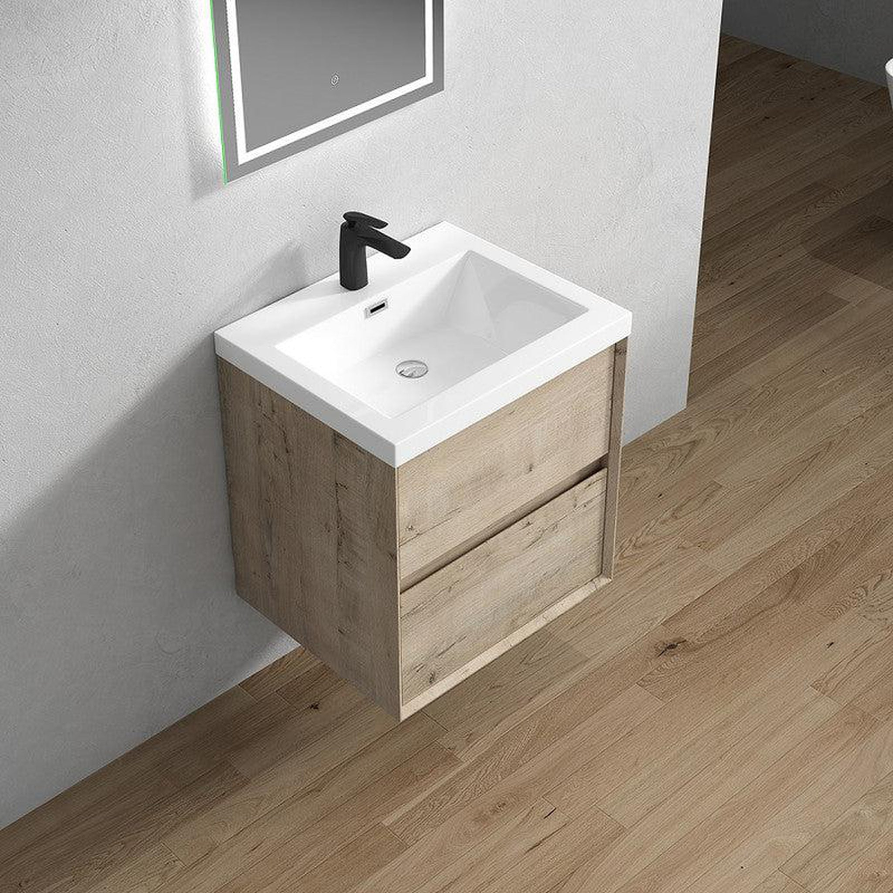 Noble 24" Light Oak Wall-Mounted Vanity With Single Reinforced White Acrylic Sink