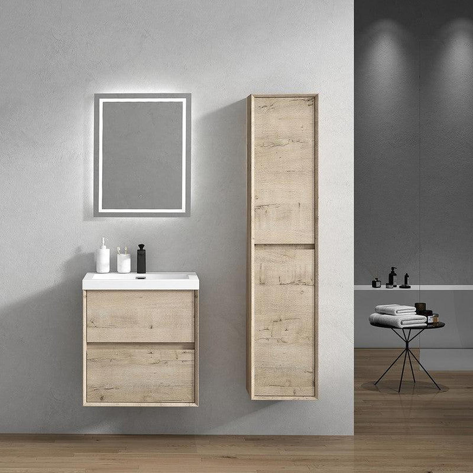 Noble 24" Light Oak Wall-Mounted Vanity With Single Reinforced White Acrylic Sink