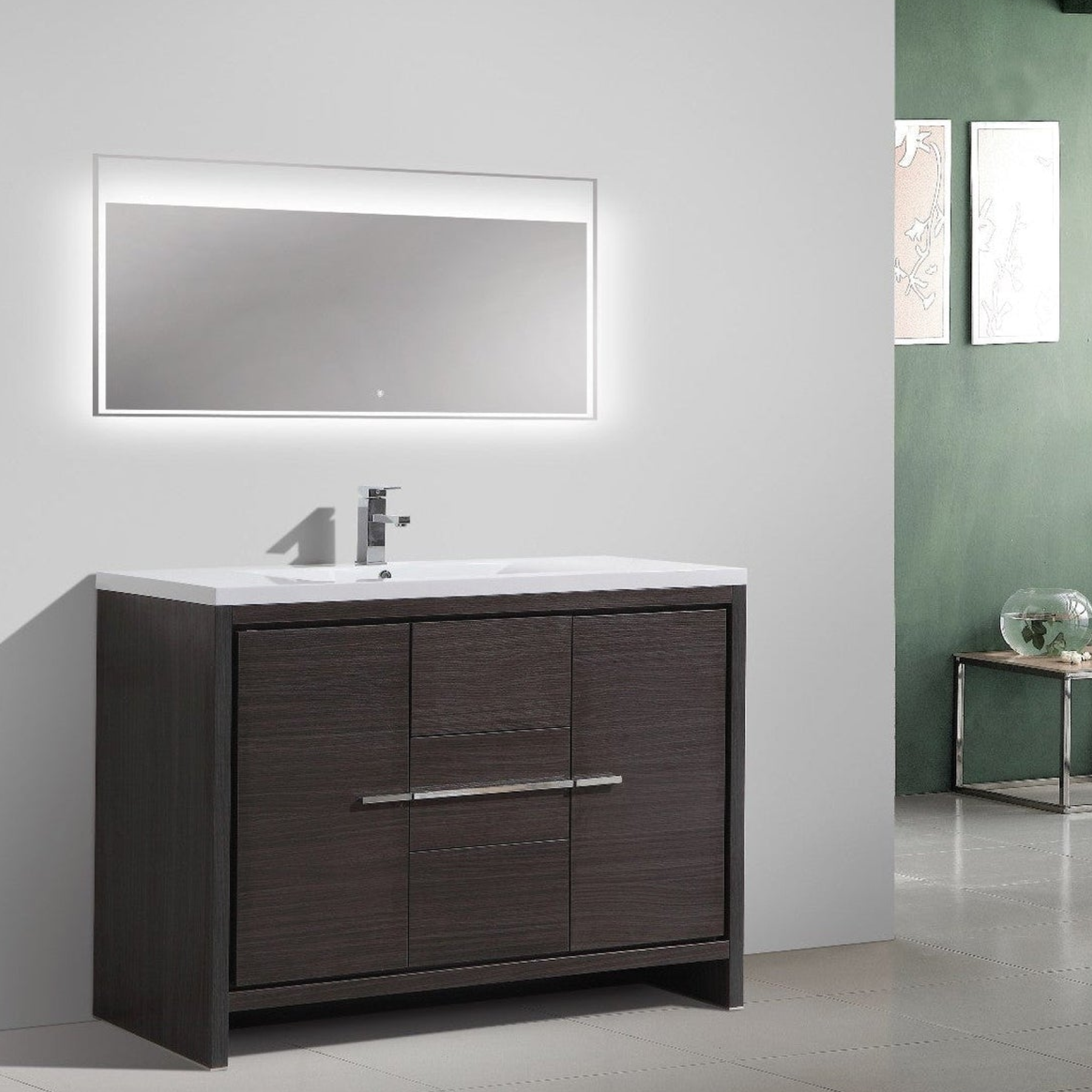 Amara 48" Dark Gray Oak Freestanding Vanity With Single Reinforced White Acrylic Sink