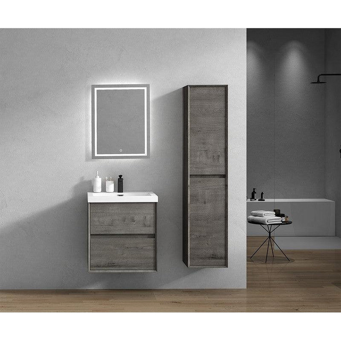 Noble 24" Smoke Oak Wall-Mounted Vanity With Single Reinforced White Acrylic Sink