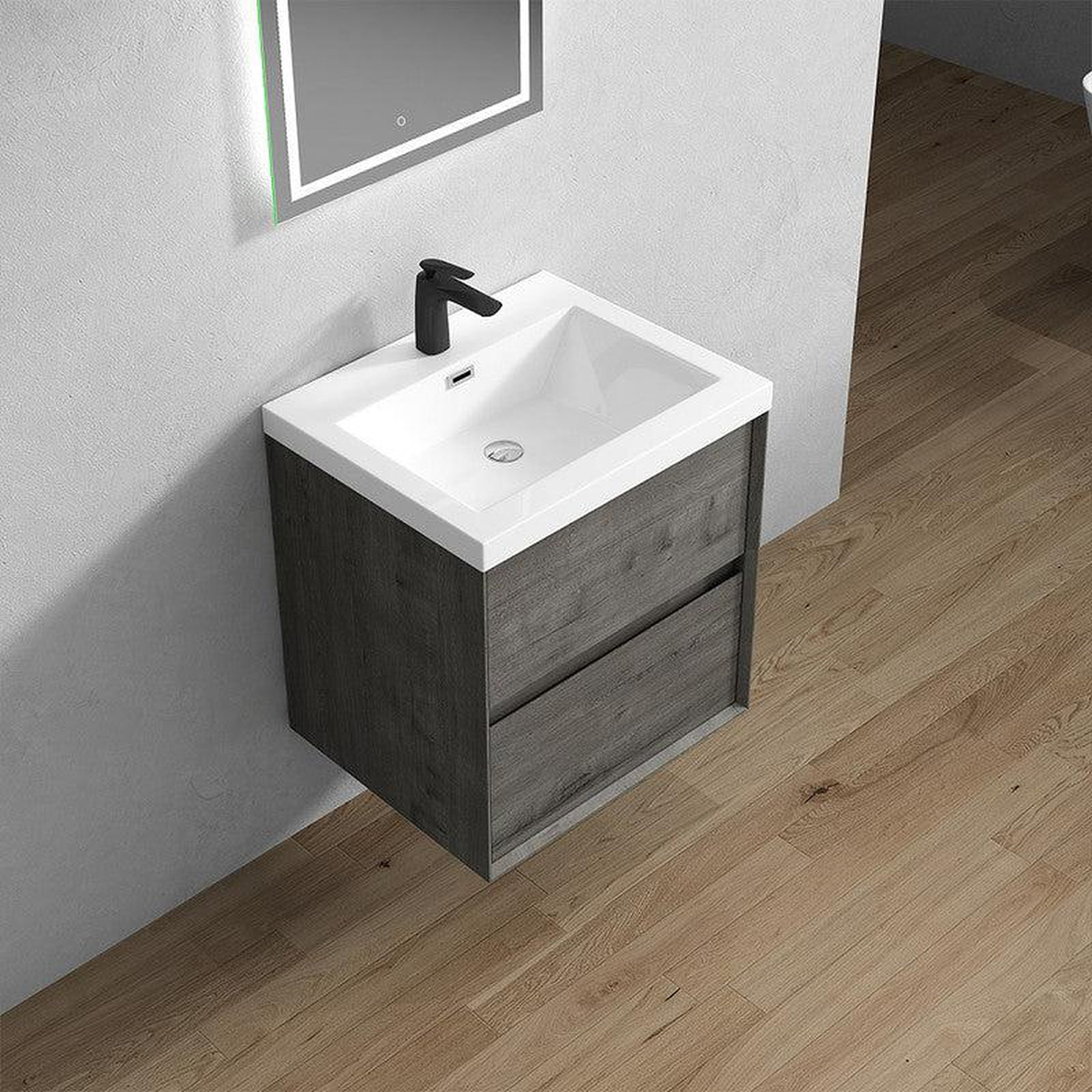 Noble 24" Smoke Oak Wall-Mounted Vanity With Single Reinforced White Acrylic Sink