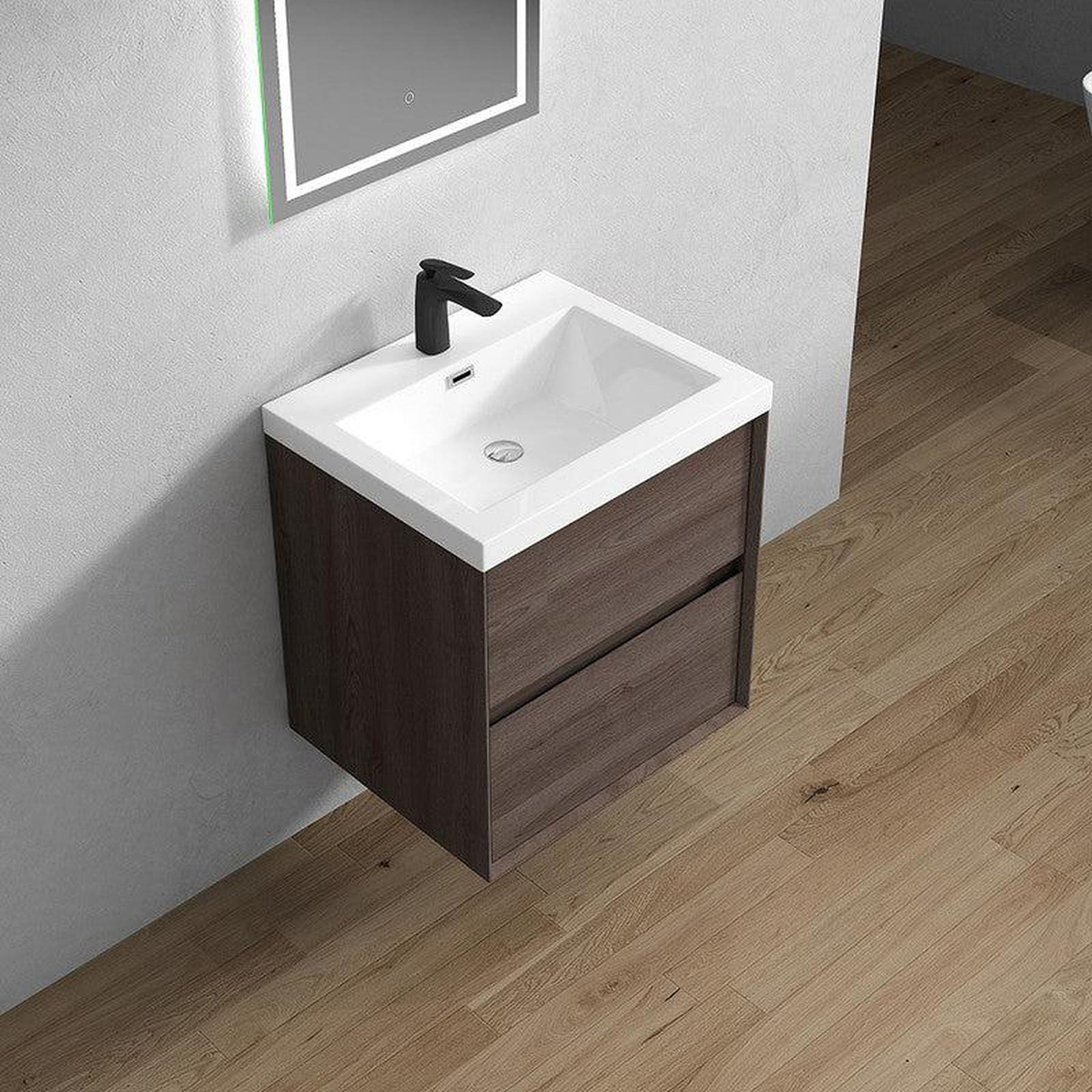 Noble 24" Red Oak Wall-Mounted Vanity With Single Reinforced White Acrylic Sink