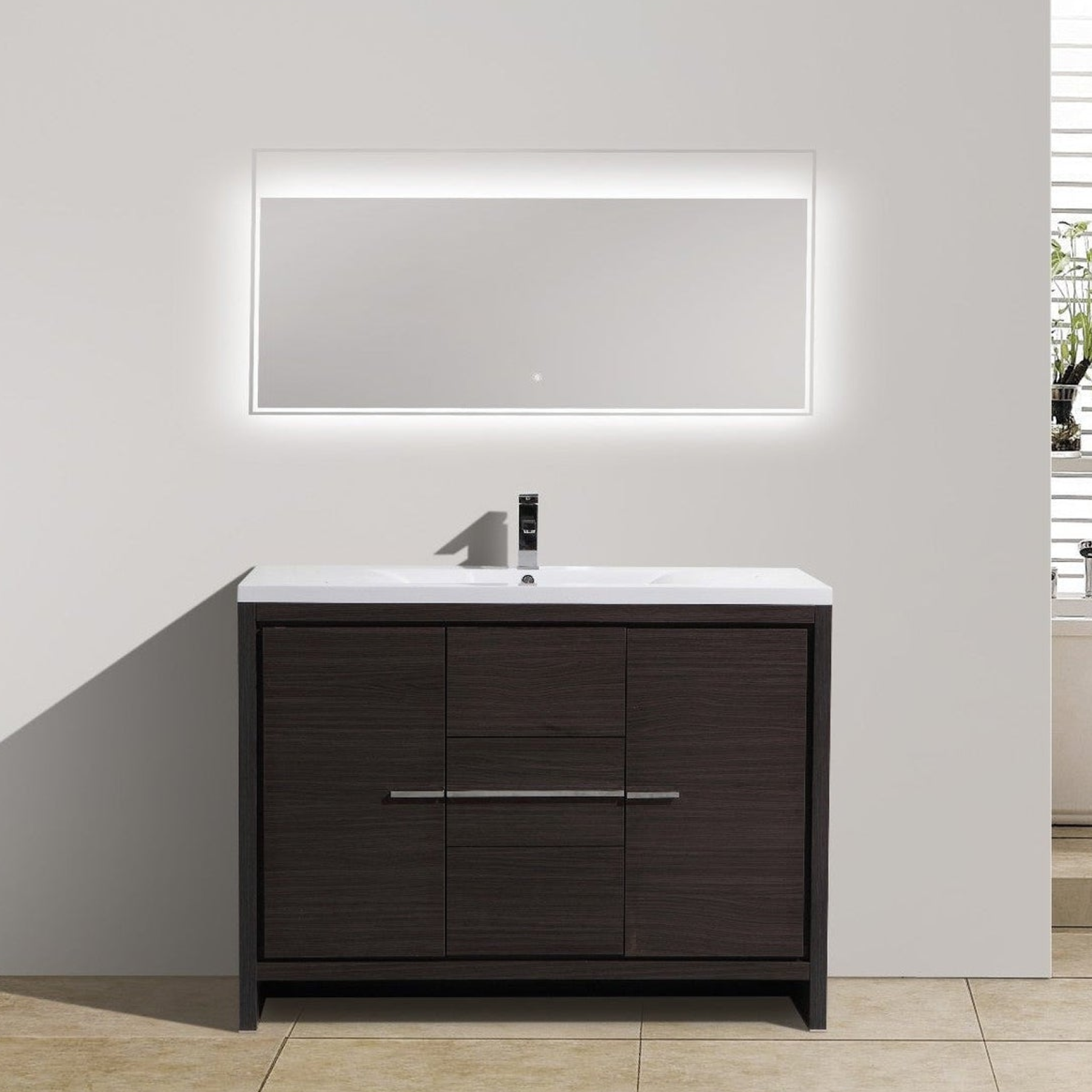 Amara 48" Dark Gray Oak Freestanding Vanity With Single Reinforced White Acrylic Sink