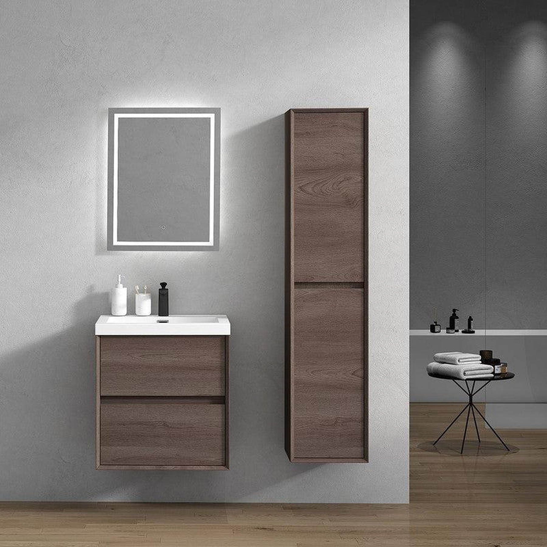 Noble 24" Red Oak Wall-Mounted Vanity With Single Reinforced White Acrylic Sink