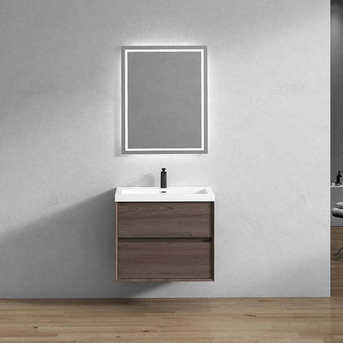 Noble 30" Red Oak Wall-Mounted Vanity With Single Reinforced White Acrylic Sink
