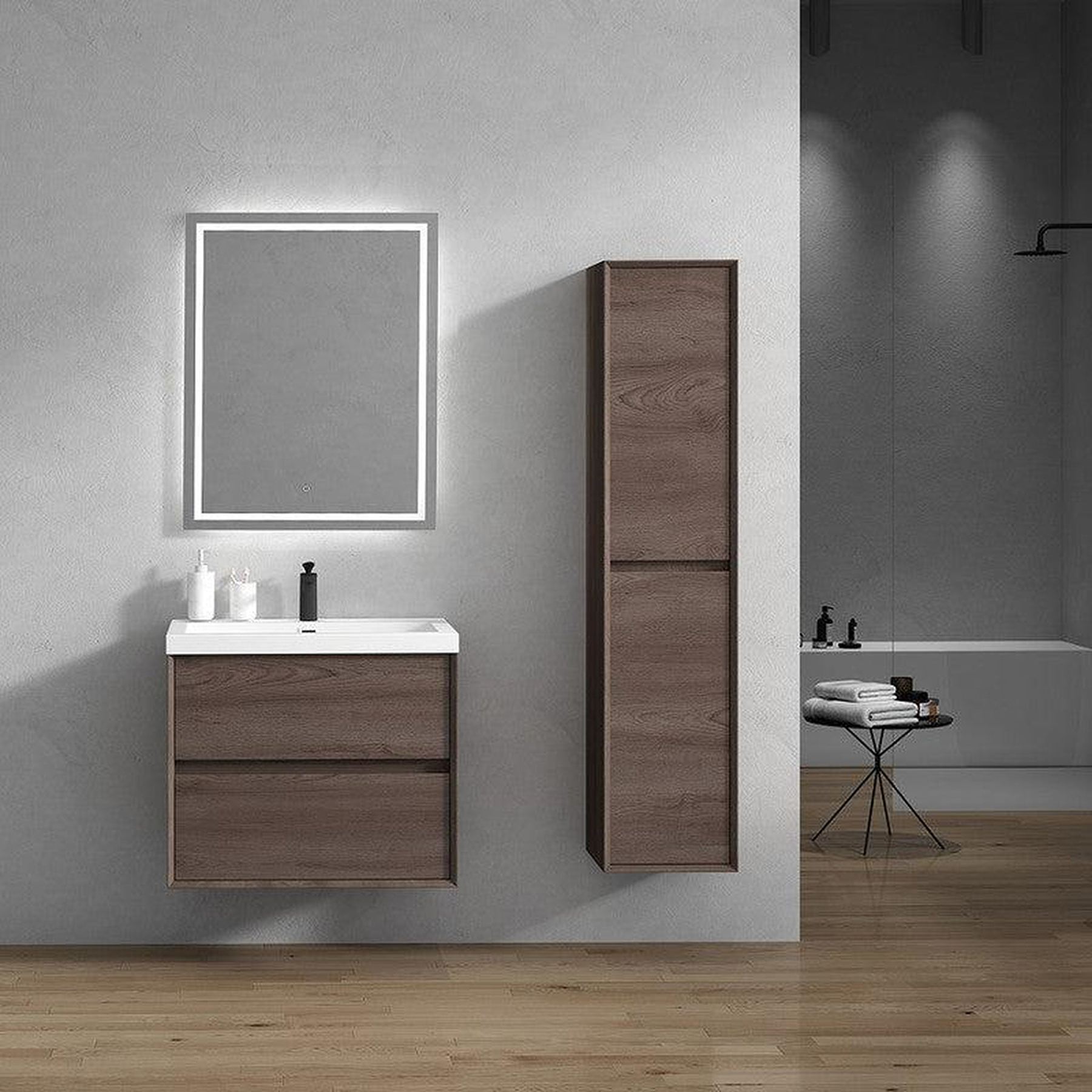 Noble 30" Red Oak Wall-Mounted Vanity With Single Reinforced White Acrylic Sink