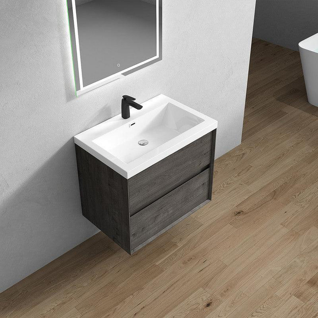 Noble 30" Smoke Oak Wall-Mounted Vanity With Single Reinforced White Acrylic Sink