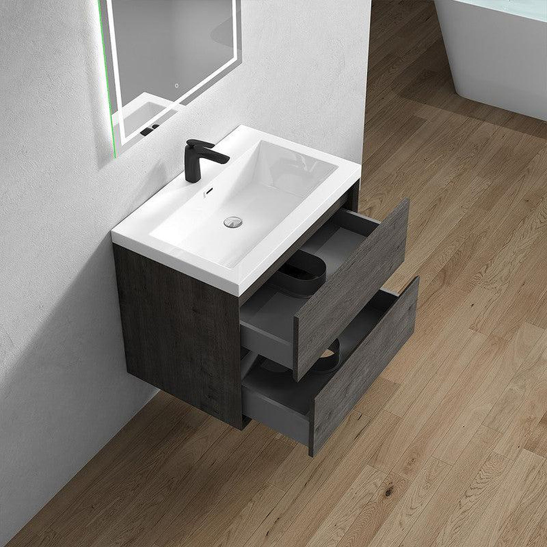 Noble 30" Smoke Oak Wall-Mounted Vanity With Single Reinforced White Acrylic Sink