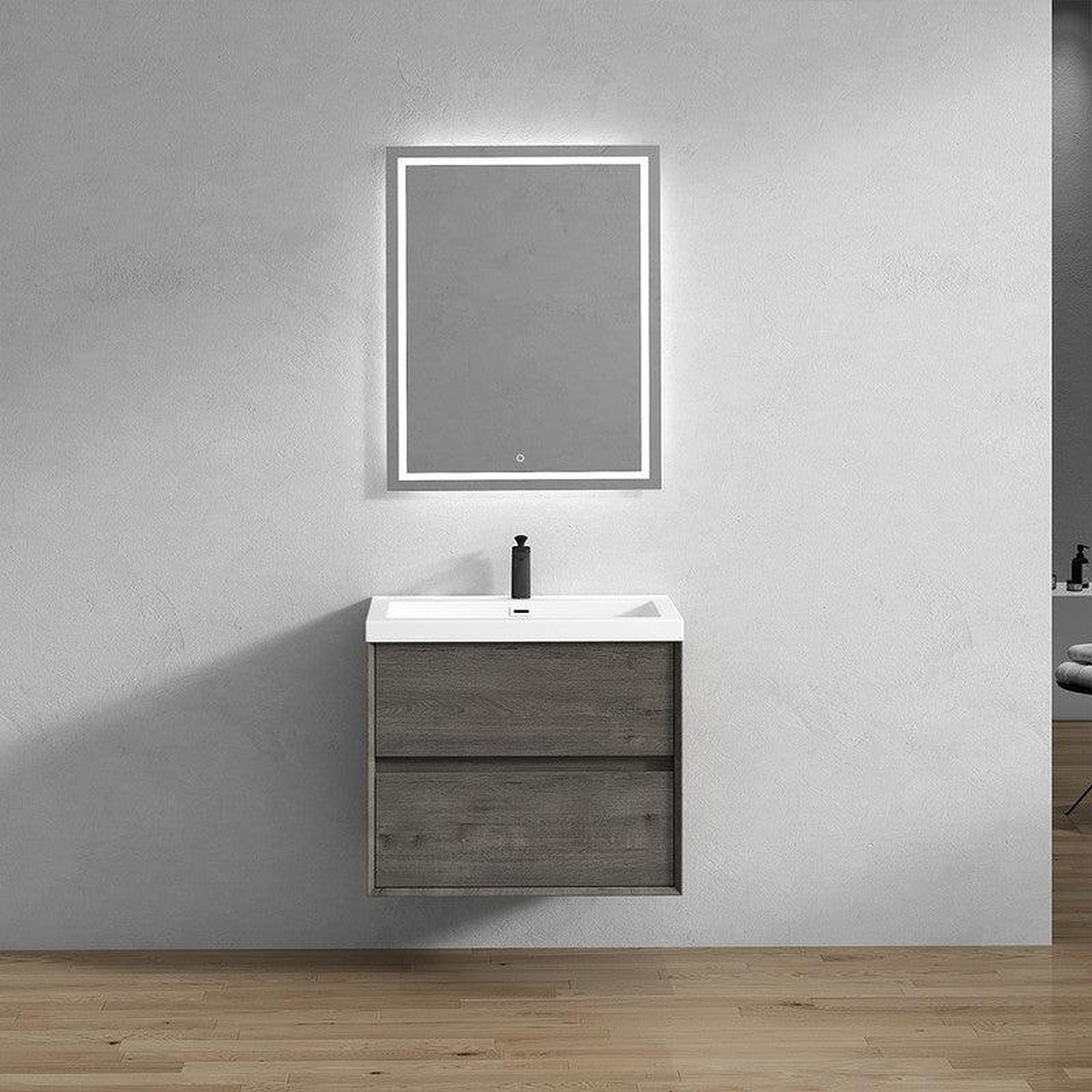 Noble 30" Smoke Oak Wall-Mounted Vanity With Single Reinforced White Acrylic Sink