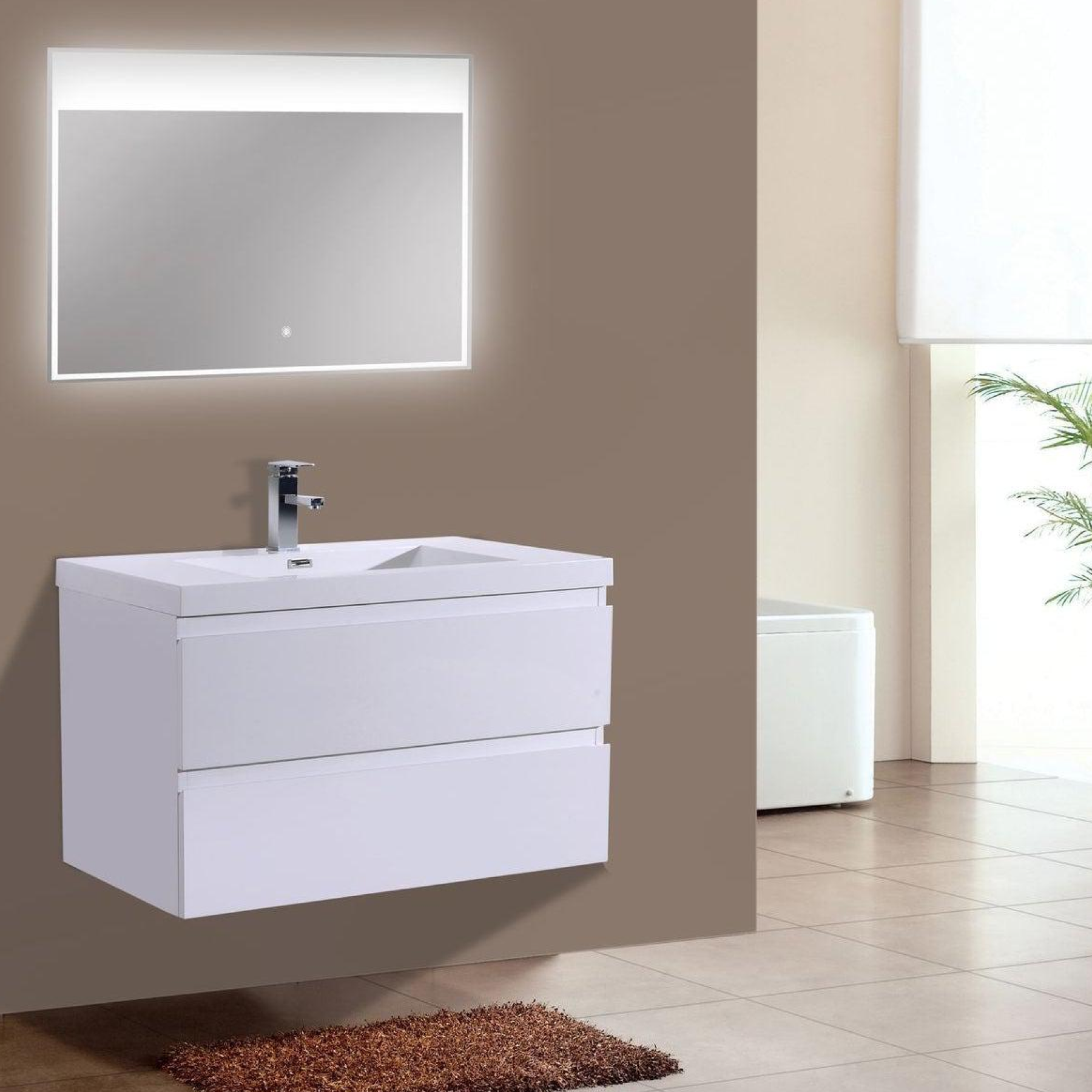 Boho Elegance 36" High Gloss White Wall-Mounted Vanity With Single Reinforced White Acrylic Sink