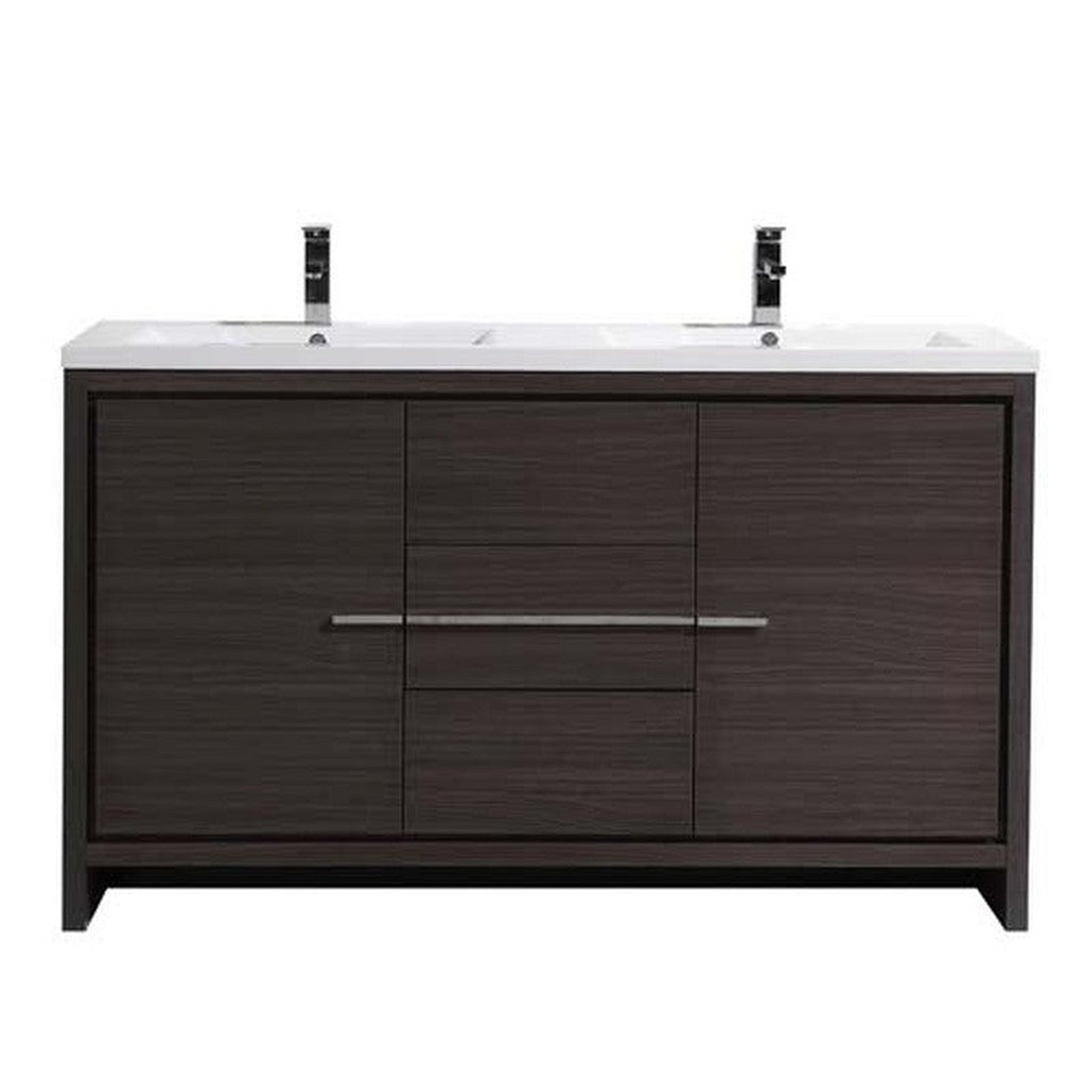 Amara 60" Dark Gray Oak Freestanding Vanity With Double Reinforced White Acrylic Sinks