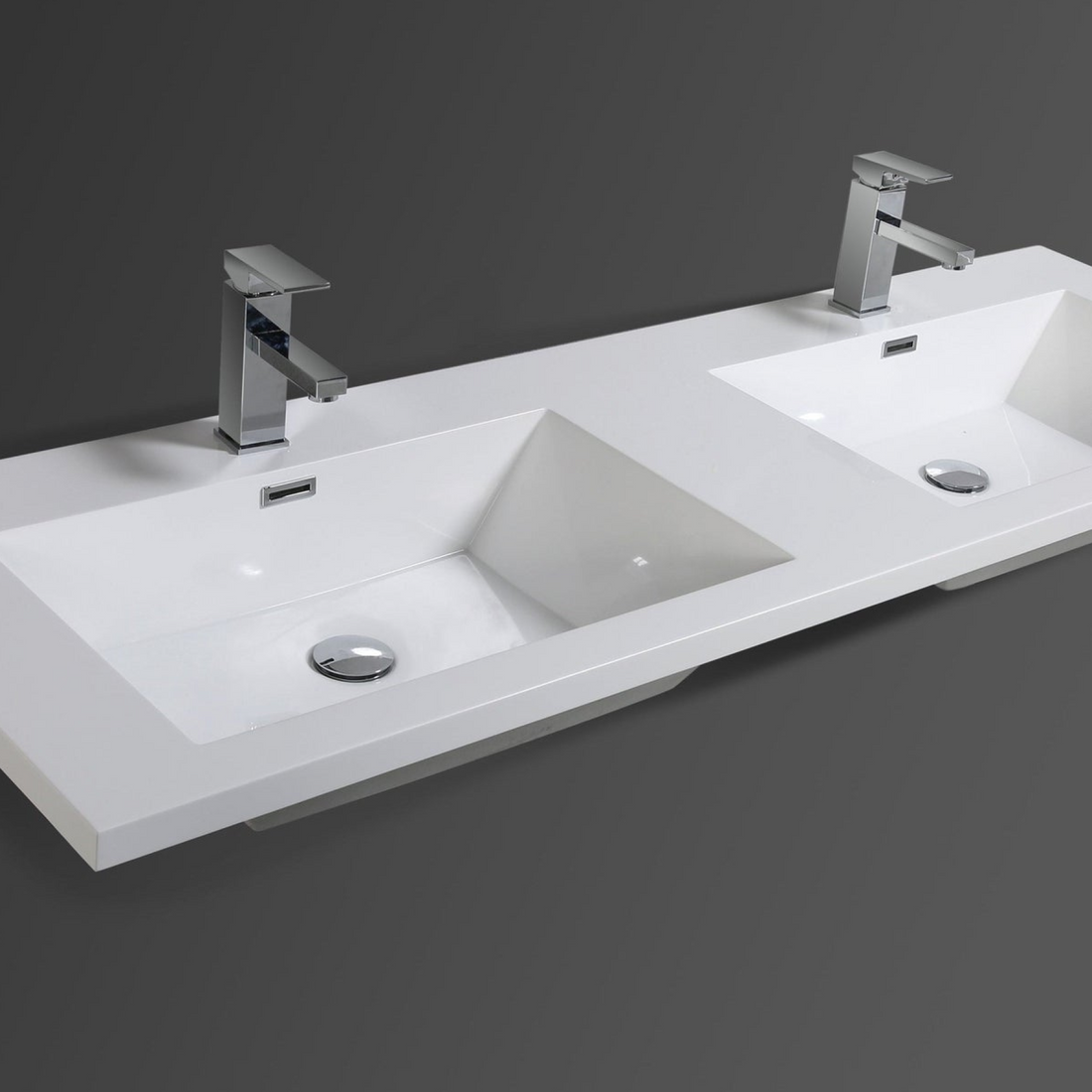 Amara 60" Dark Gray Oak Freestanding Vanity With Double Reinforced White Acrylic Sinks