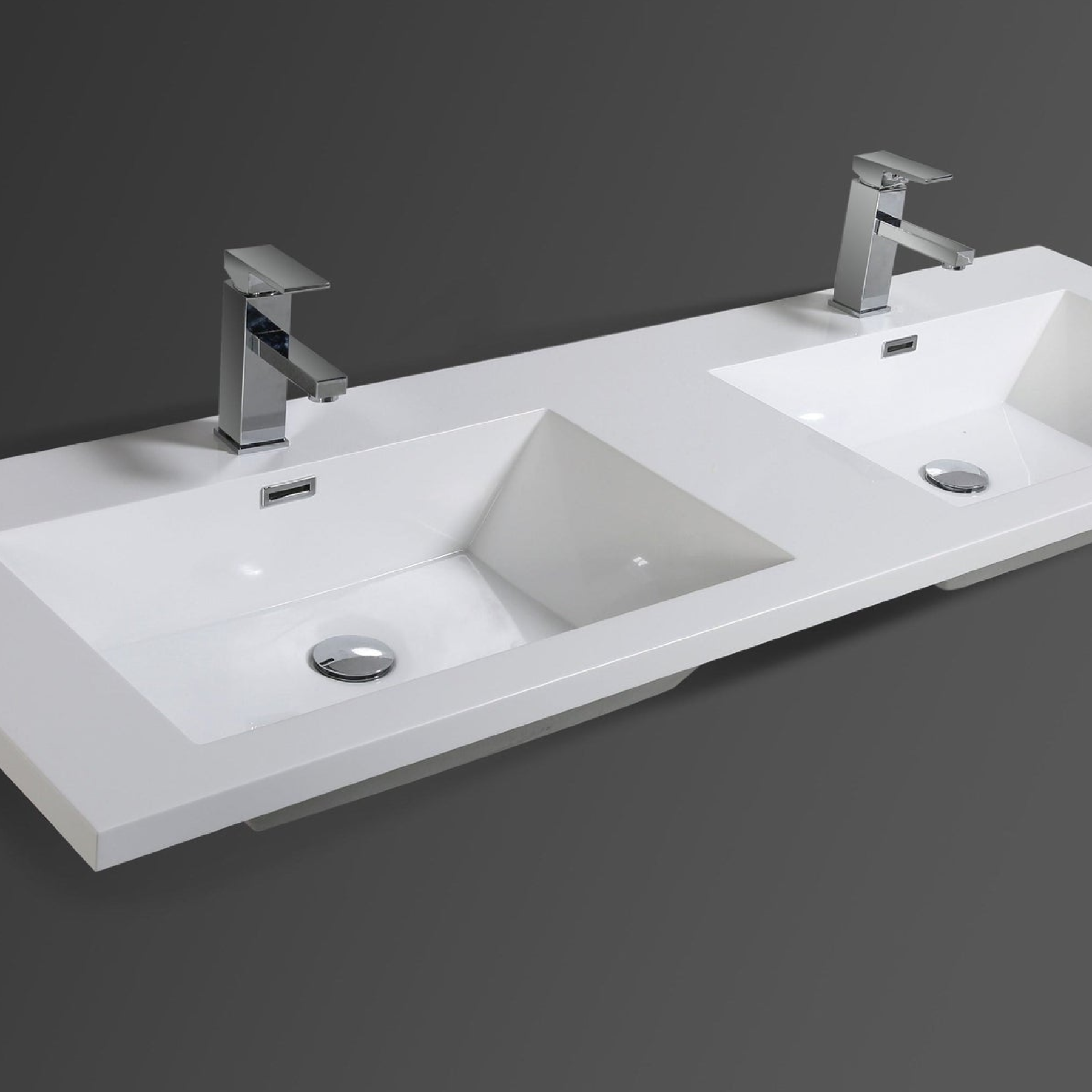 Amara 60" Dark Gray Oak Freestanding Vanity With Double Reinforced White Acrylic Sinks