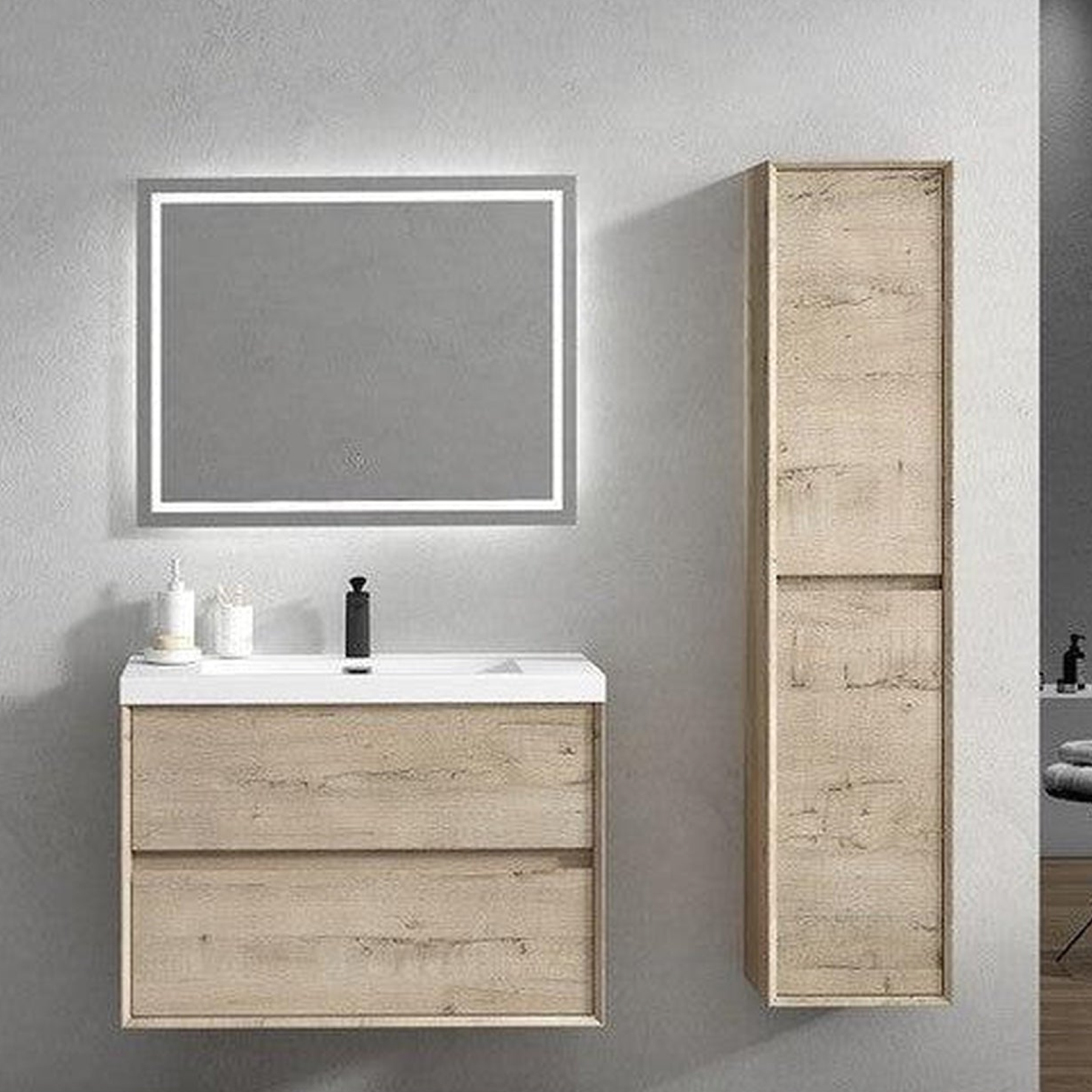 Noble 36" Light Oak Wall-Mounted Vanity With Single Reinforced White Acrylic Sink