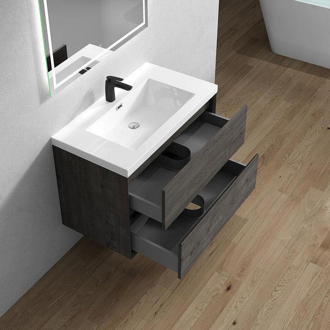 Noble 36" Smoke Oak Wall-Mounted Vanity With Single Reinforced White Acrylic Sink