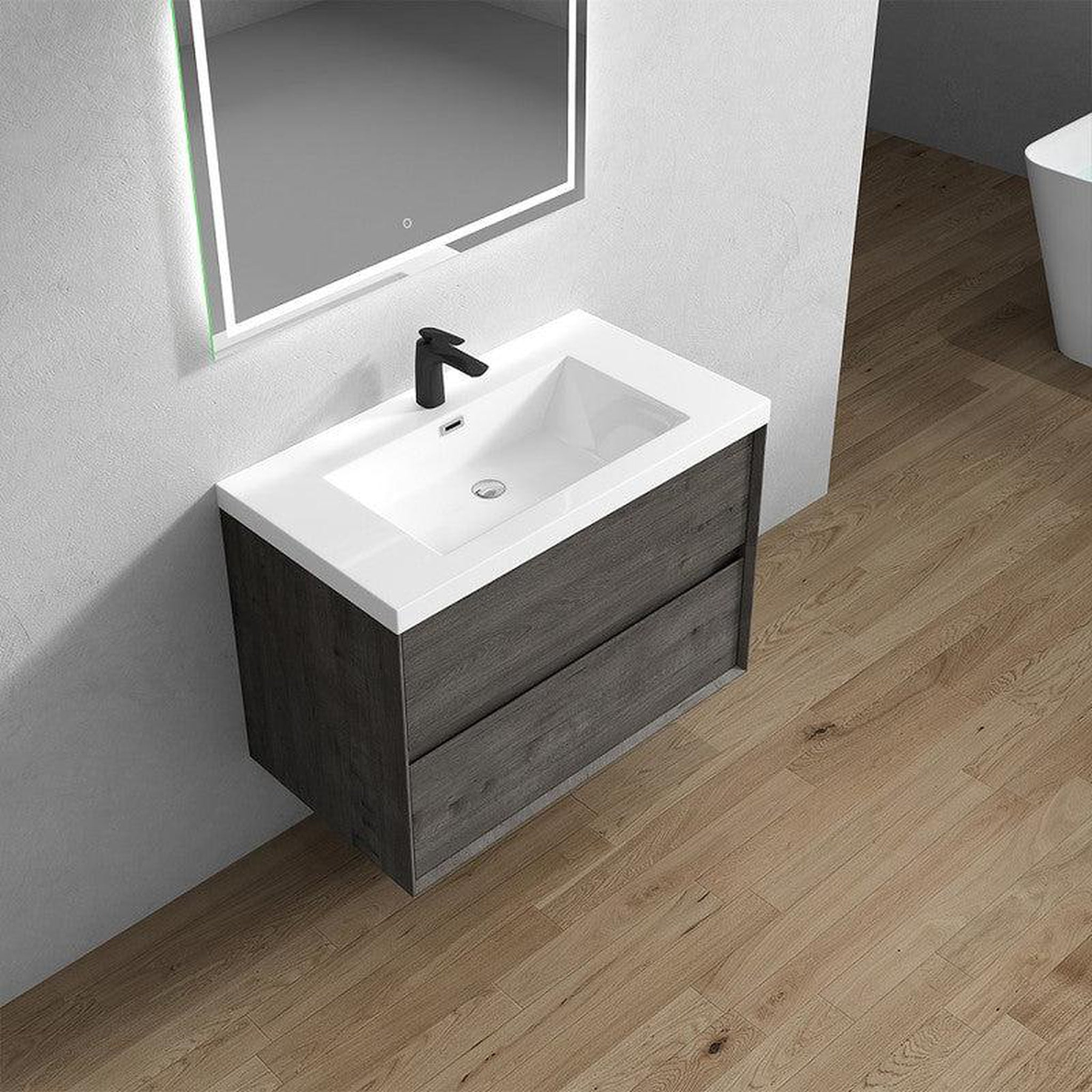 Noble 36" Smoke Oak Wall-Mounted Vanity With Single Reinforced White Acrylic Sink
