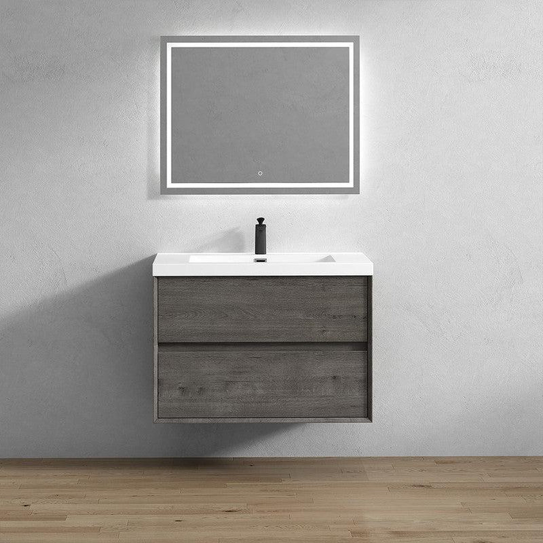 Noble 36" Smoke Oak Wall-Mounted Vanity With Single Reinforced White Acrylic Sink
