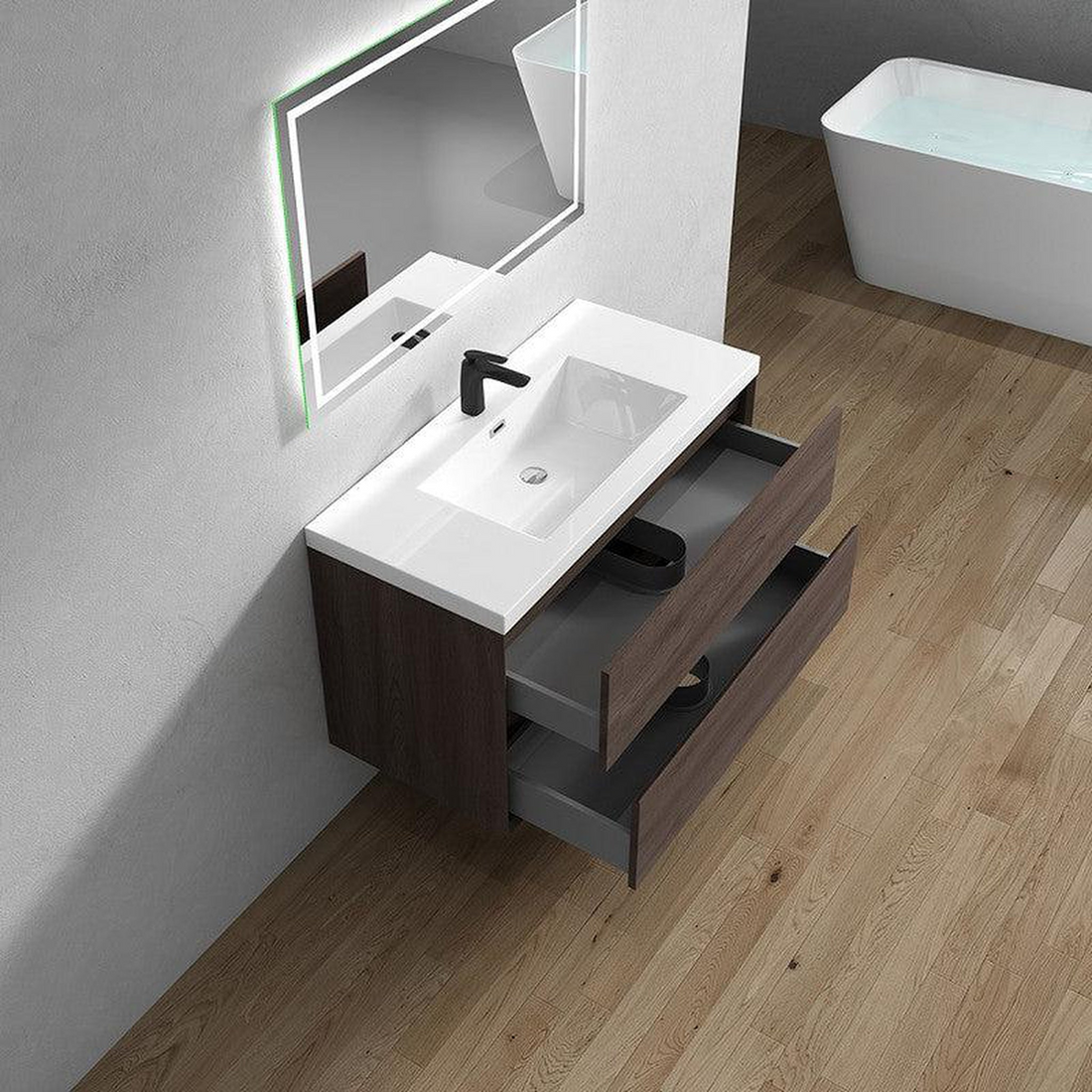 Noble 42" Red Oak Wall-Mounted Vanity With Single Reinforced White Acrylic Sink