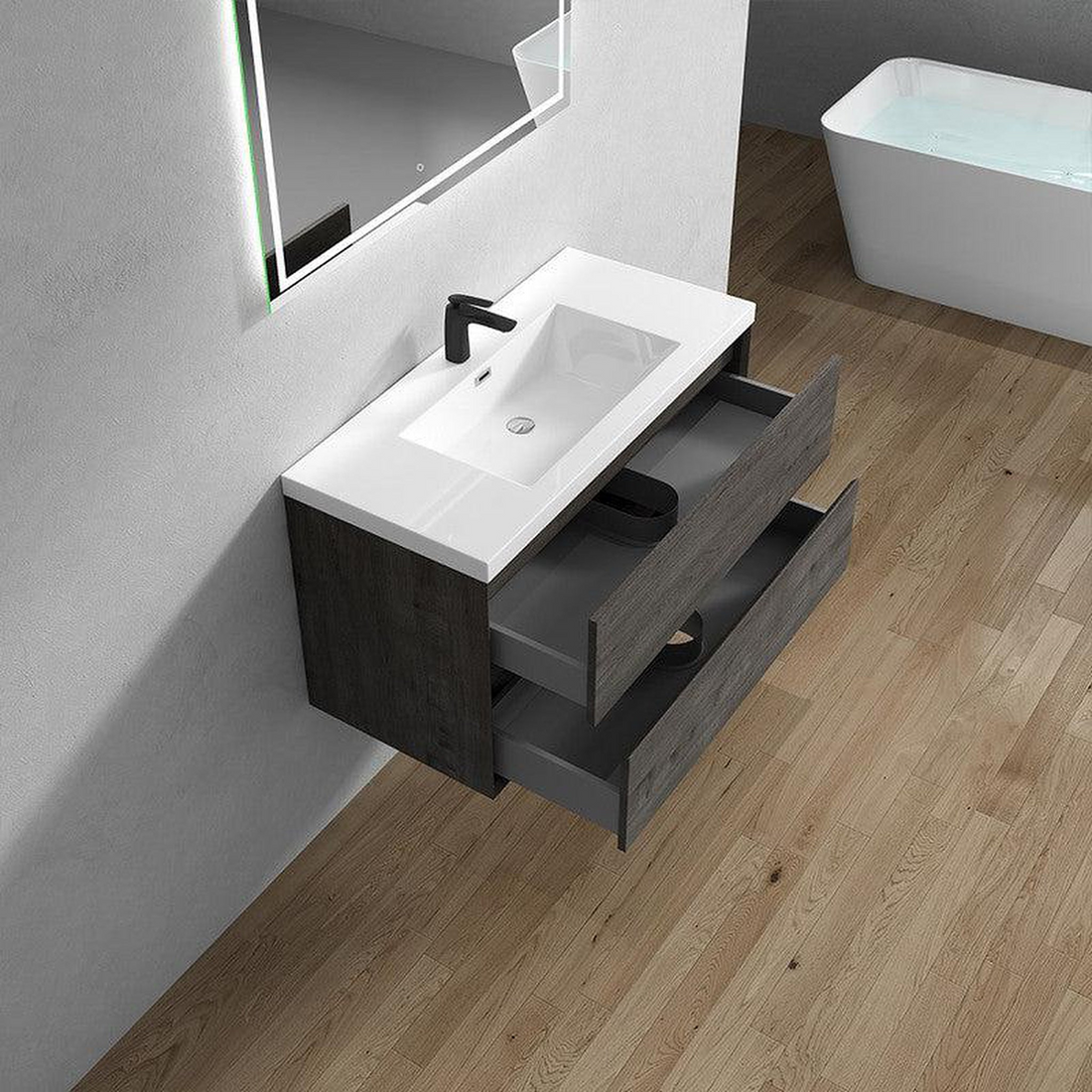 Noble 42" Smoke Oak Wall-Mounted Vanity With Single Reinforced White Acrylic Sink