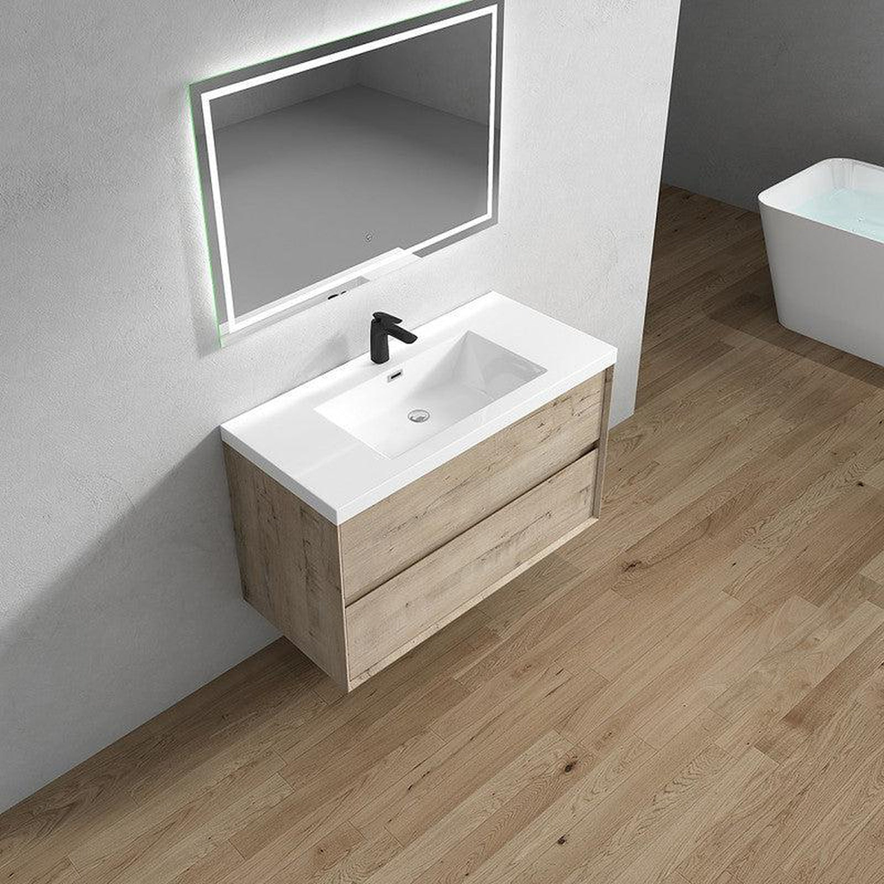 Noble 42" Light Oak Wall-Mounted Vanity With Single Reinforced White Acrylic Sink