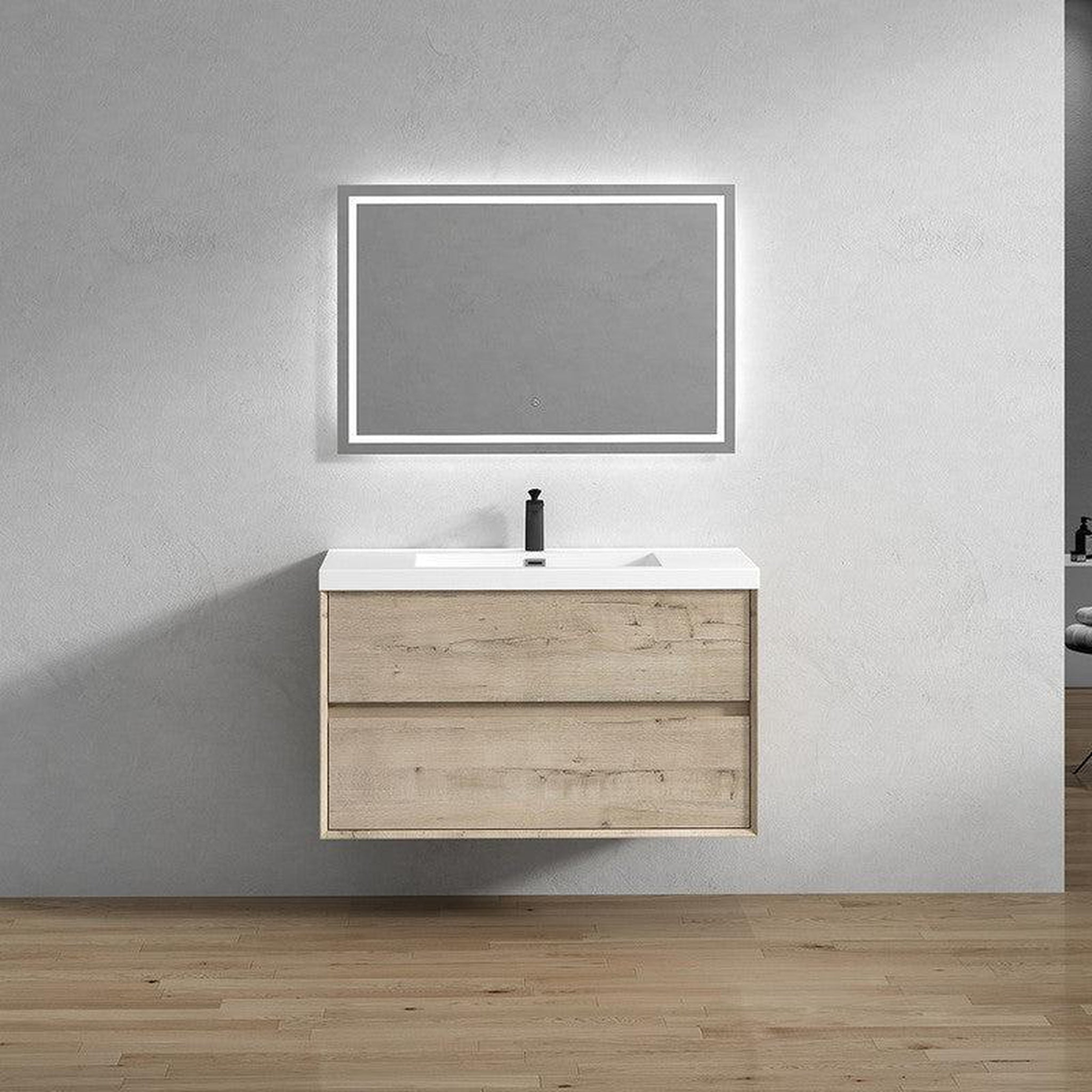 Noble 42" Light Oak Wall-Mounted Vanity With Single Reinforced White Acrylic Sink