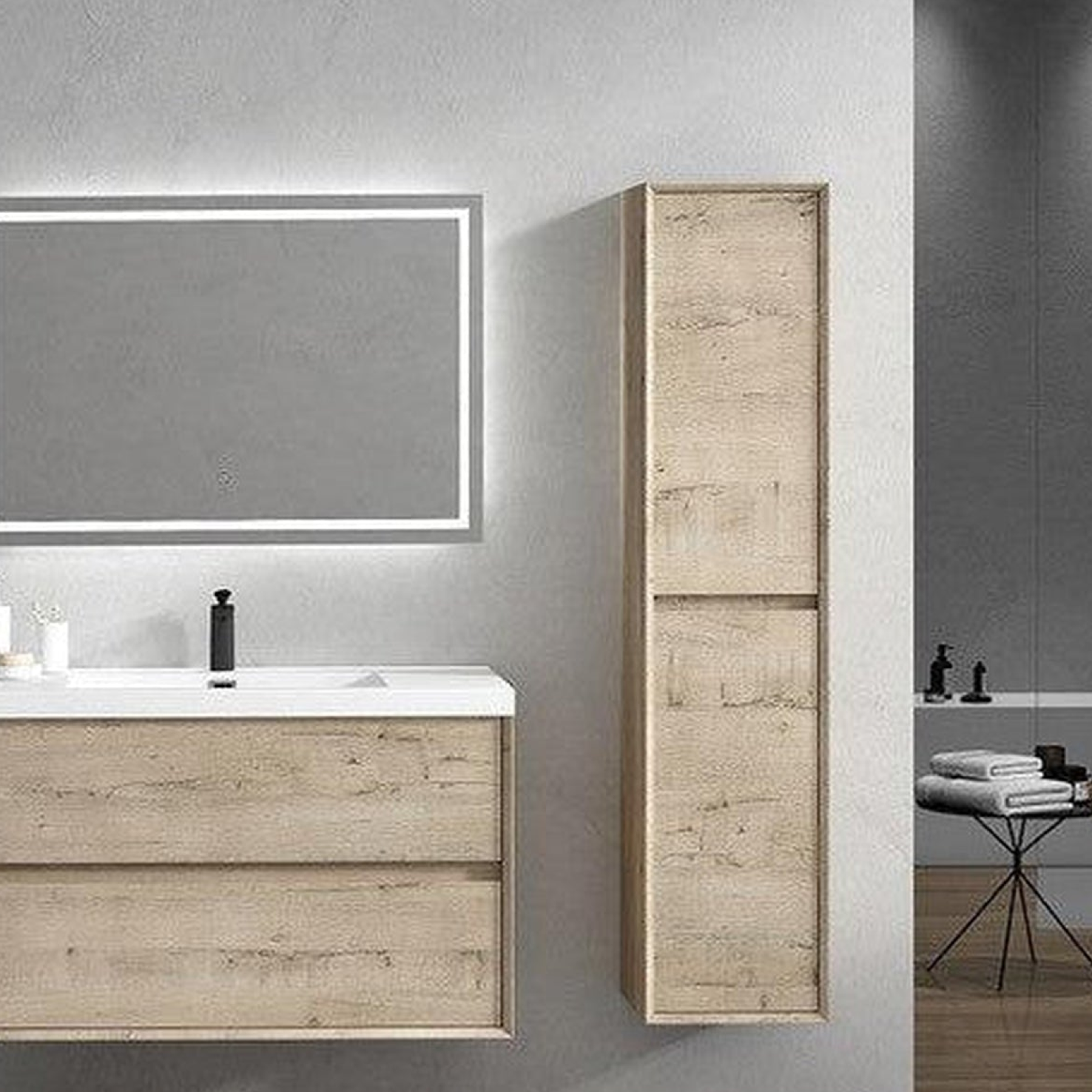 Noble 42" Light Oak Wall-Mounted Vanity With Single Reinforced White Acrylic Sink