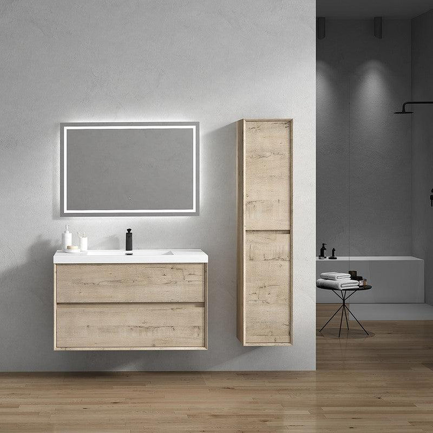 Noble 42" Light Oak Wall-Mounted Vanity With Single Reinforced White Acrylic Sink