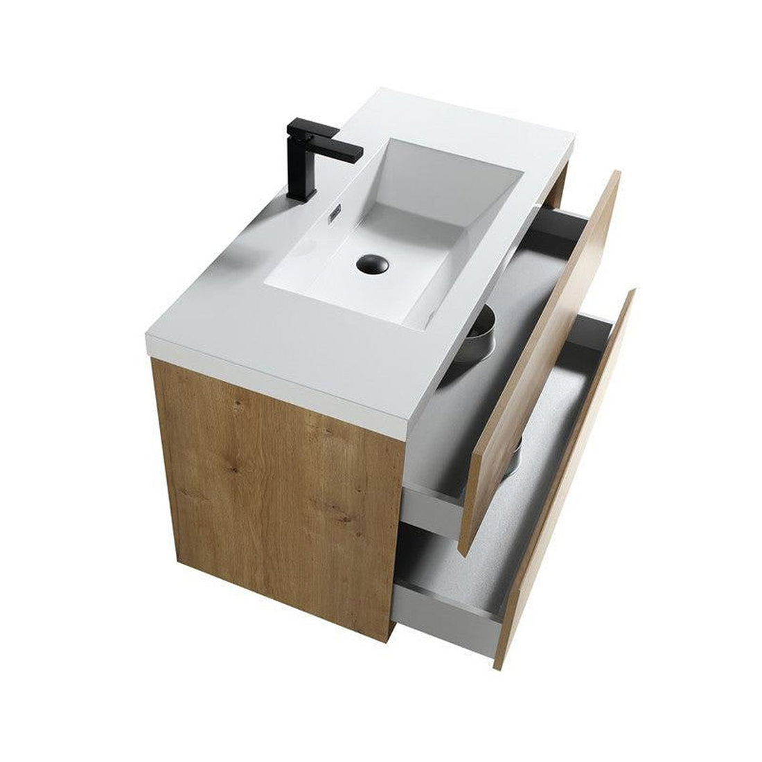 Noble 42" White Oak Wall-Mounted Vanity With Single Reinforced White Acrylic Sink