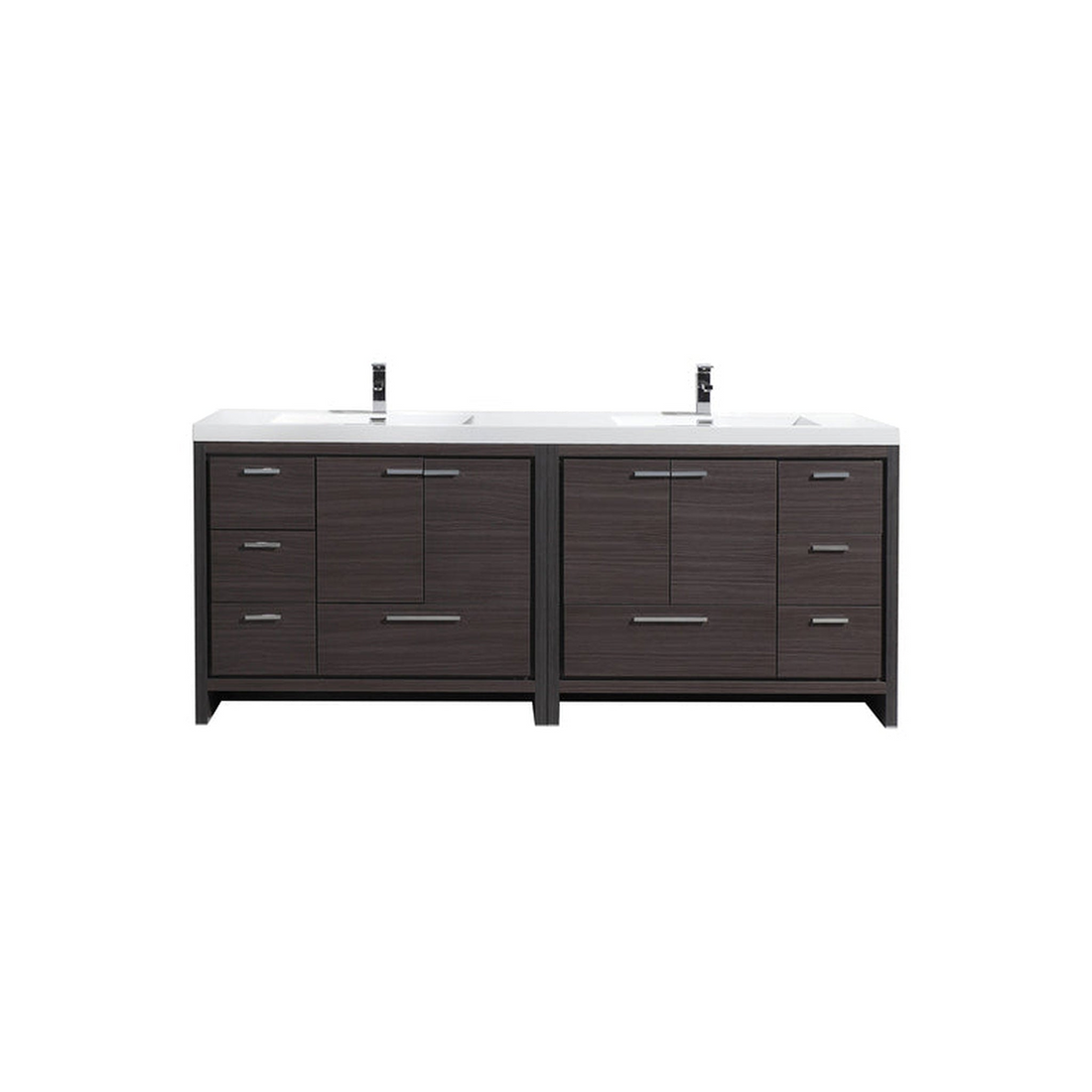 Amara 84" Dark Gray Oak Freestanding Vanity With Double Reinforced White Acrylic Sinks