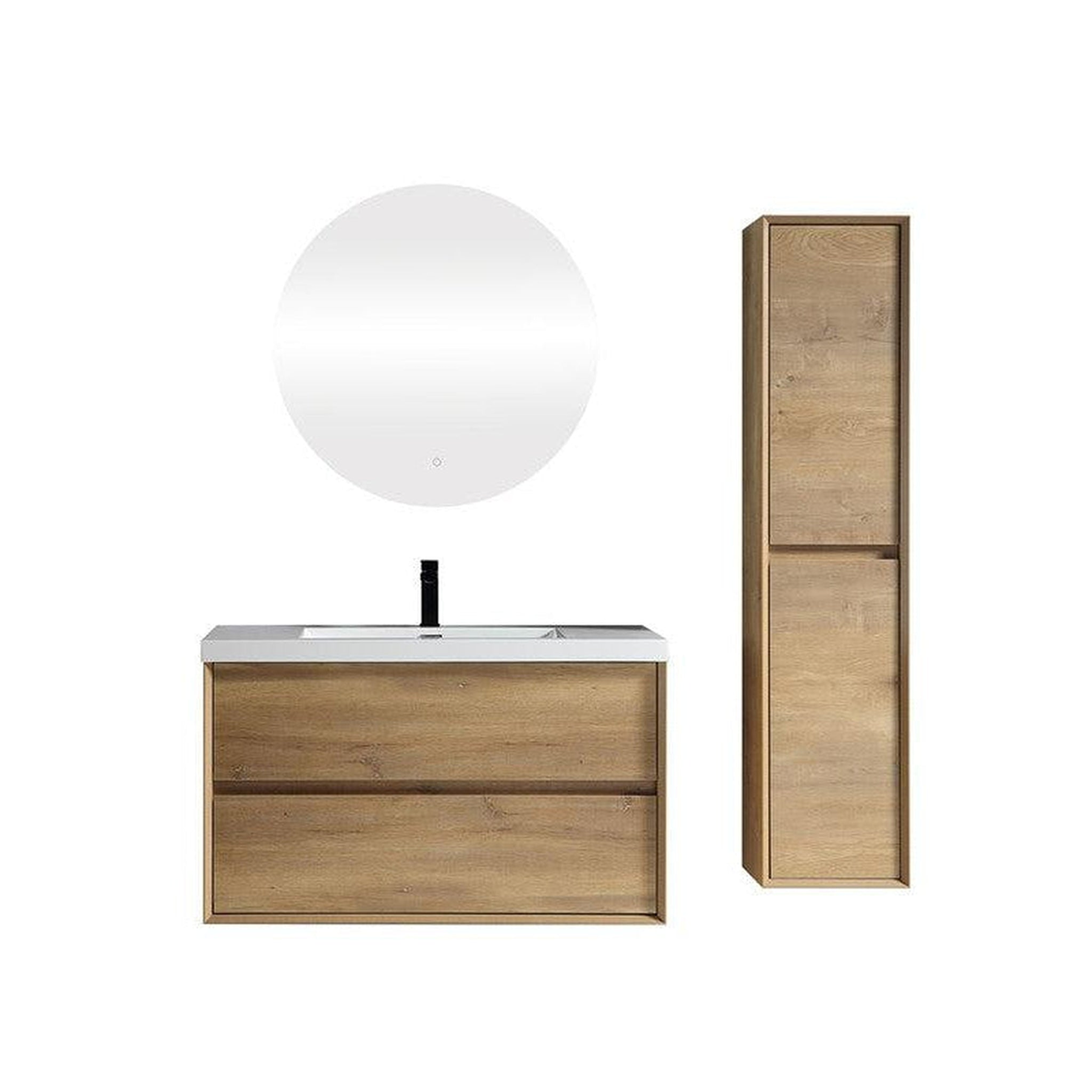 Noble 42" White Oak Wall-Mounted Vanity With Single Reinforced White Acrylic Sink