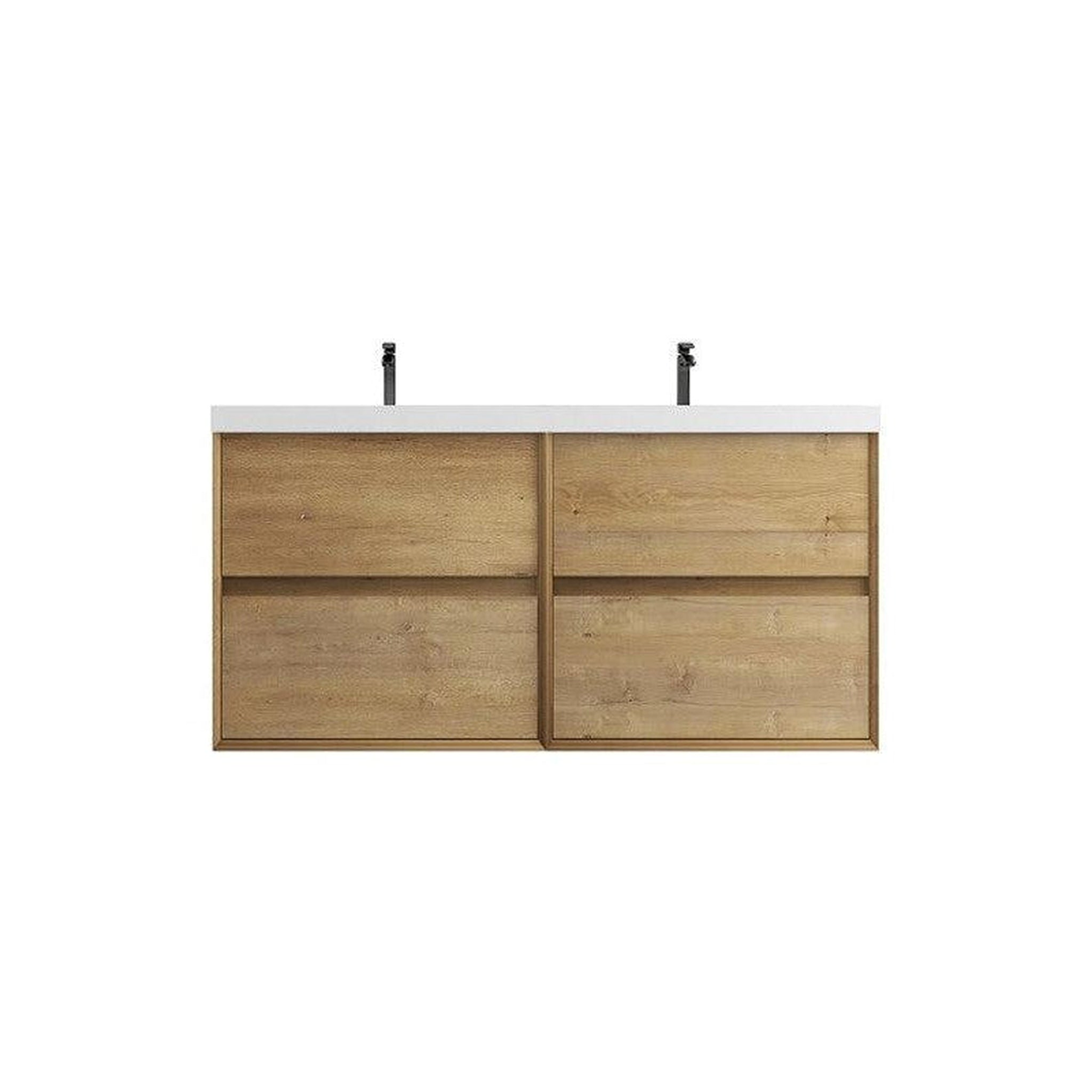 Noble 48" White Oak Wall-Mounted Modern Vanity With Double Reinforced White Acrylic Sinks
