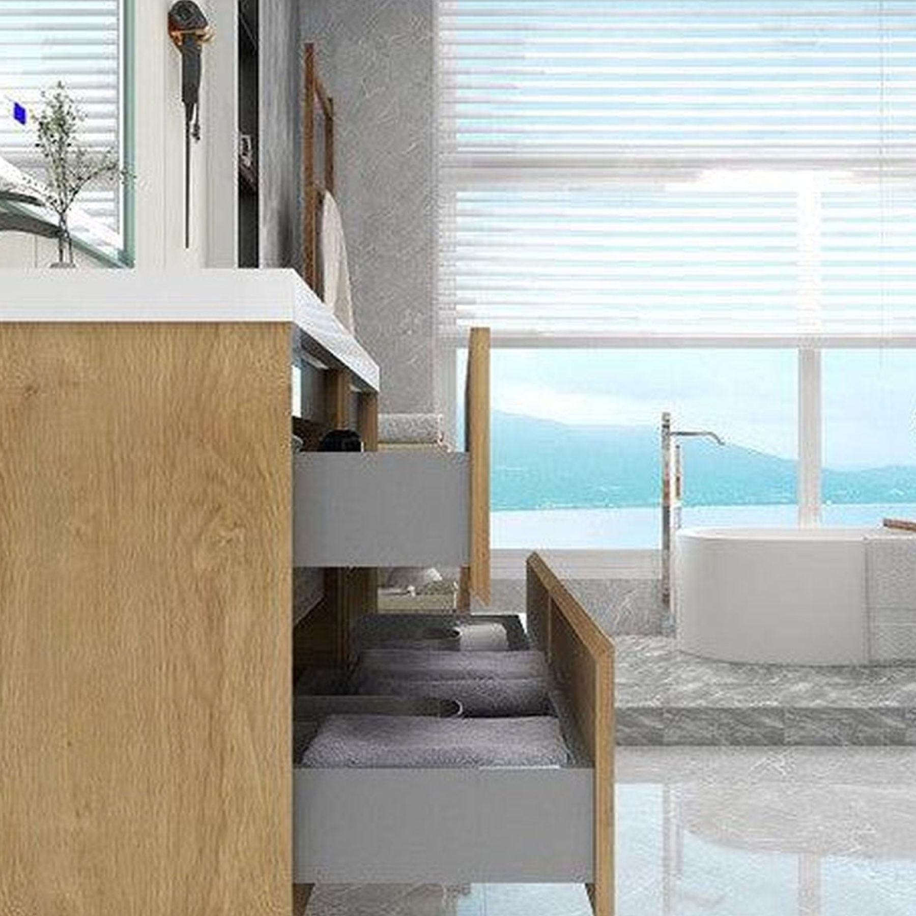 Noble 48" White Oak Wall-Mounted Modern Vanity With Double Reinforced White Acrylic Sinks