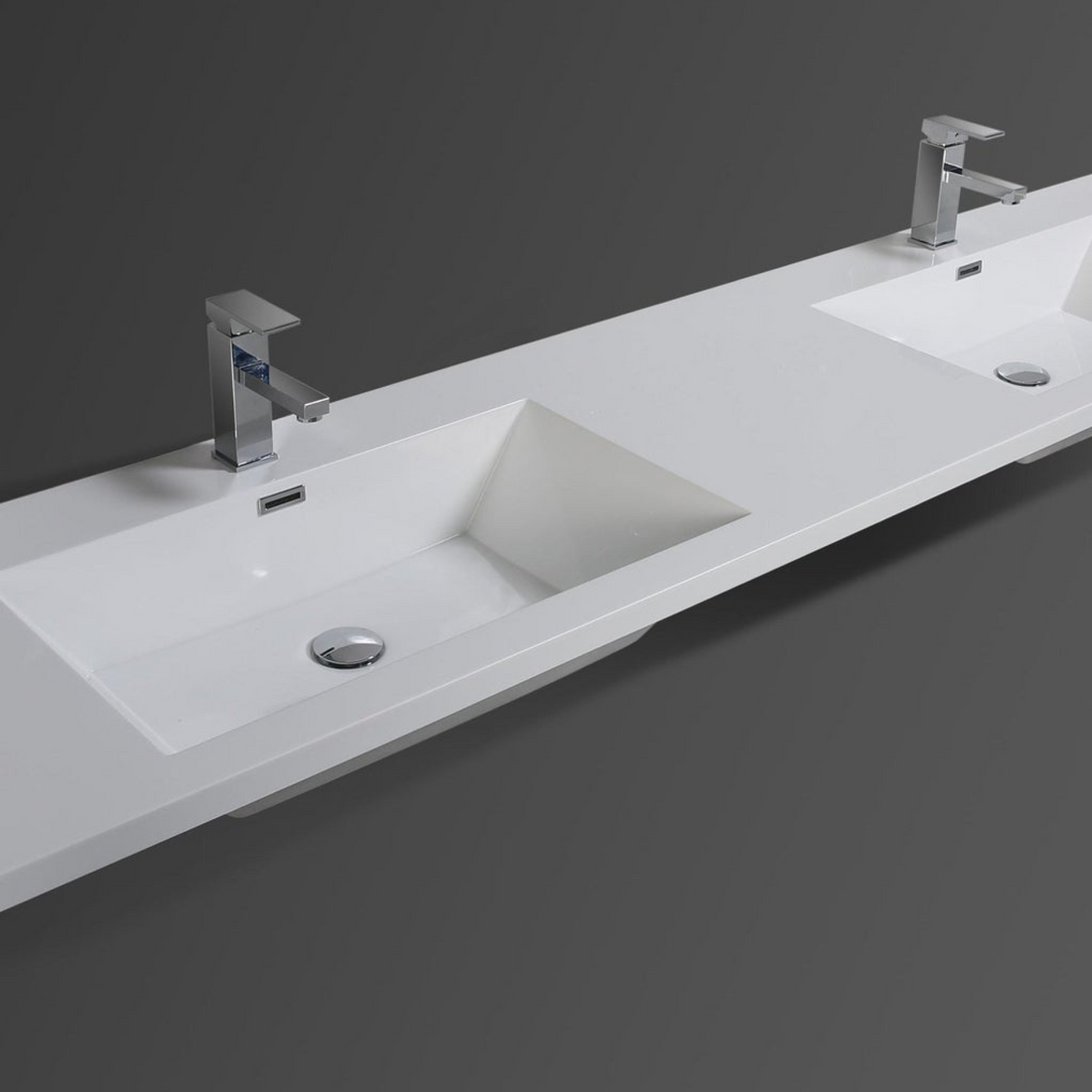 Amara 84" Dark Gray Oak Freestanding Vanity With Double Reinforced White Acrylic Sinks