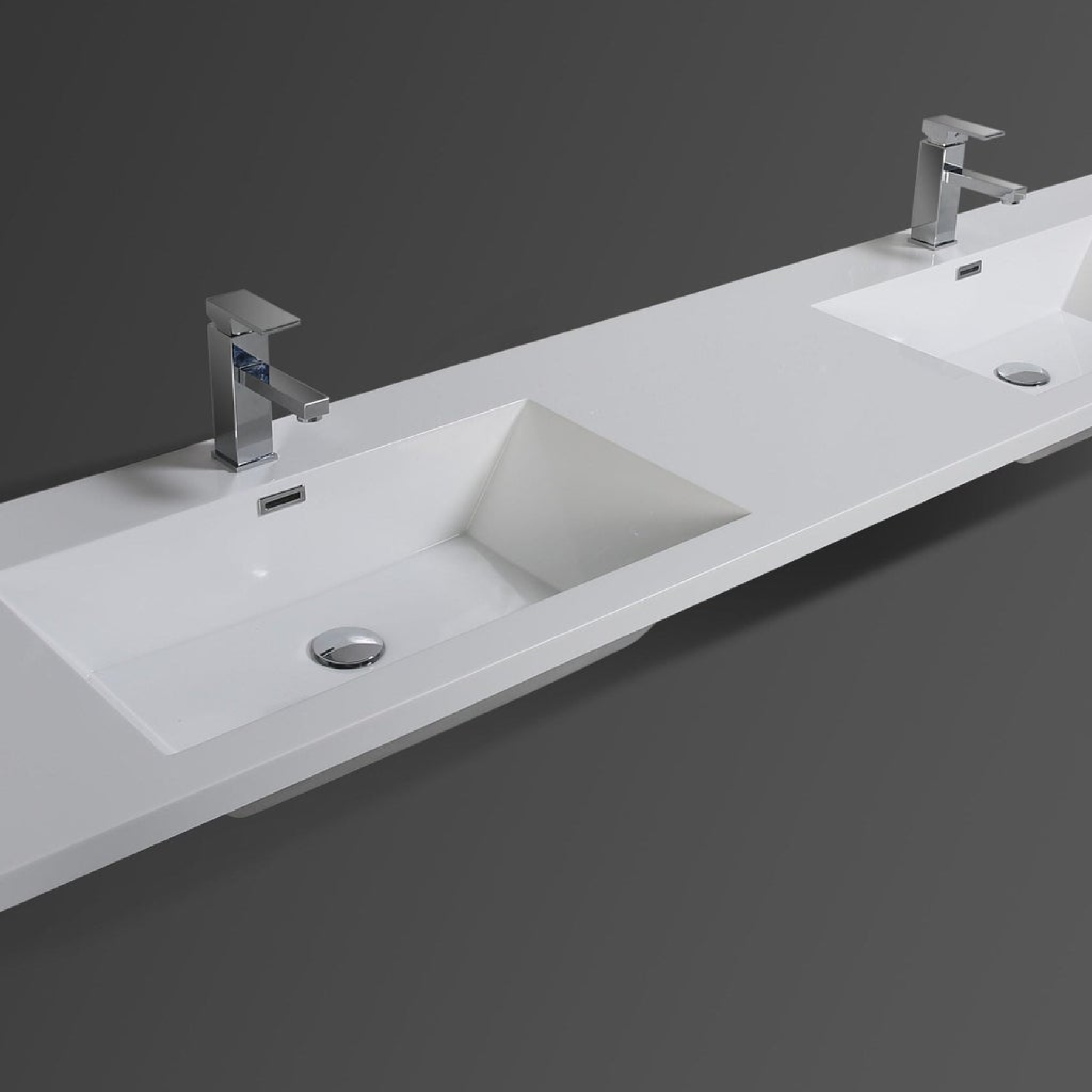 Amara 84" Dark Gray Oak Freestanding Vanity With Double Reinforced White Acrylic Sinks