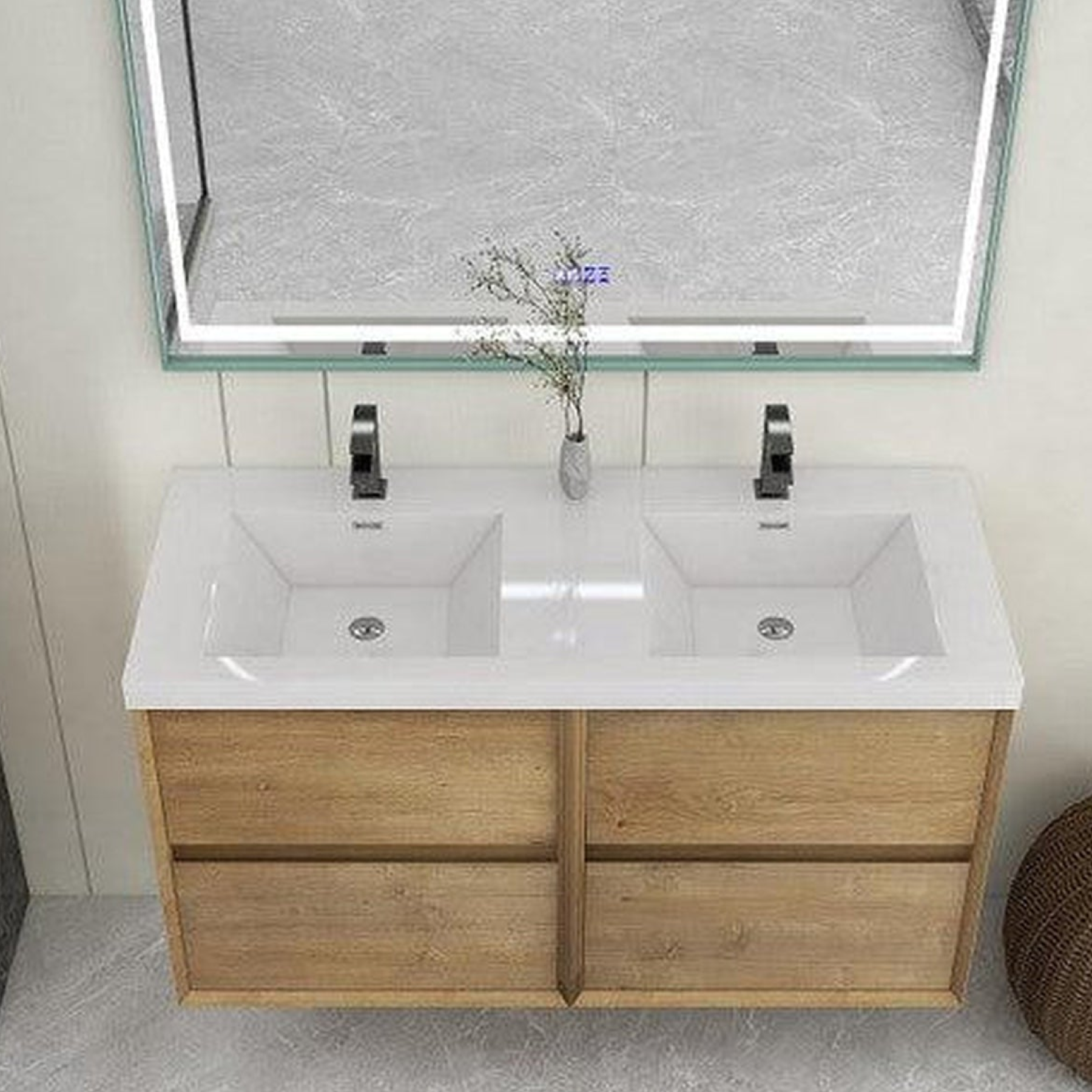 Noble 48" White Oak Wall-Mounted Modern Vanity With Double Reinforced White Acrylic Sinks
