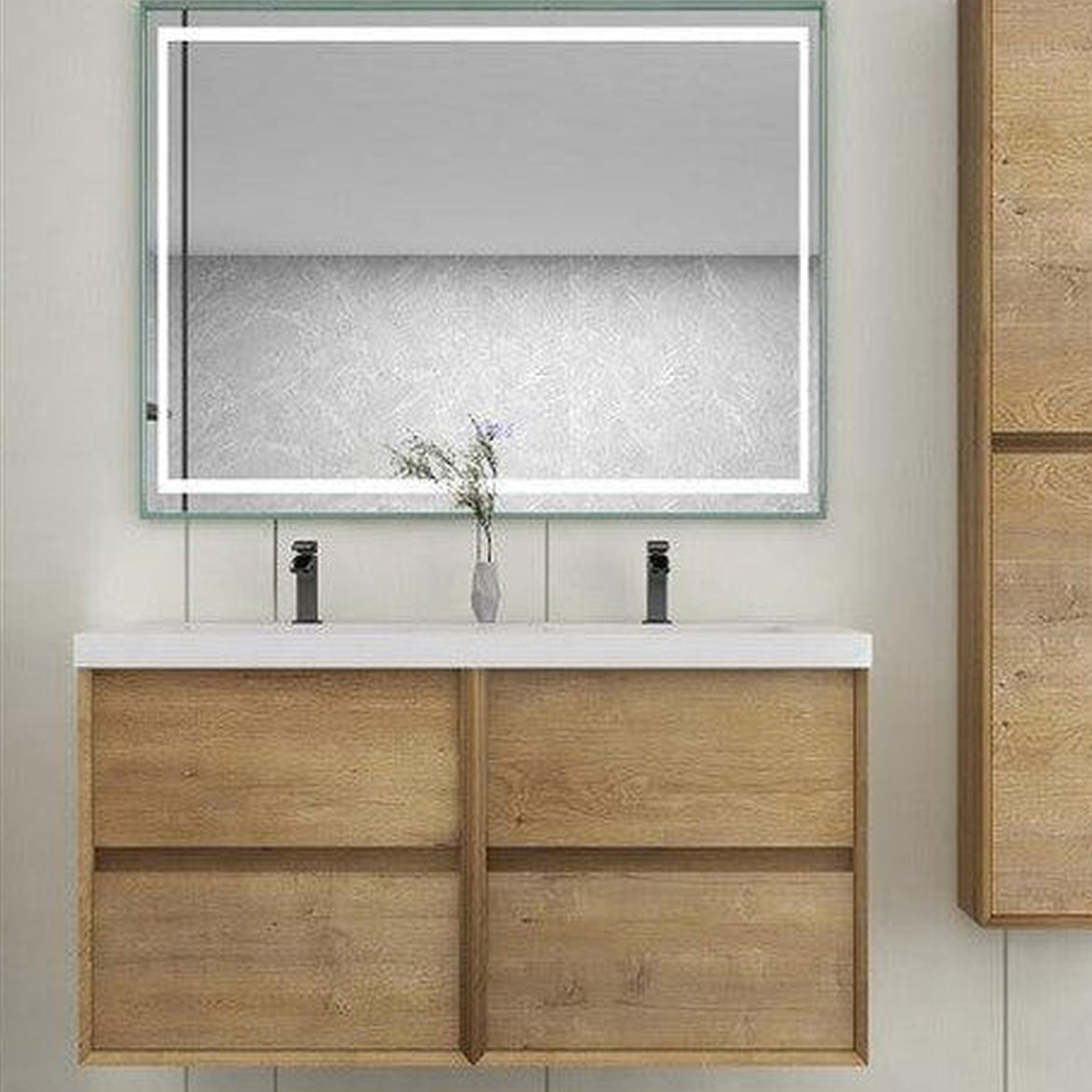 Noble 48" White Oak Wall-Mounted Modern Vanity With Double Reinforced White Acrylic Sinks