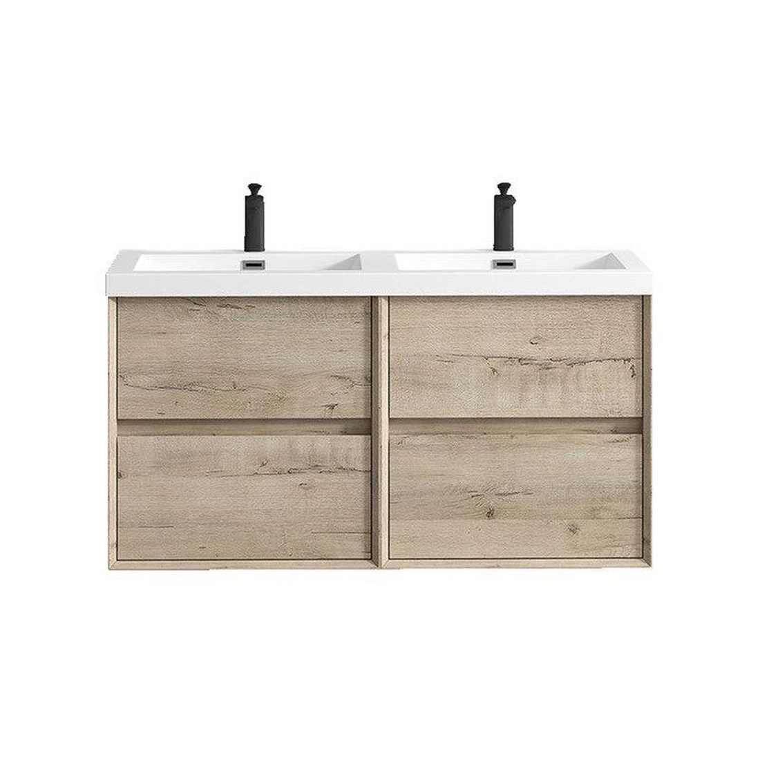 Noble 48" Light Oak Wall-Mounted Modern Vanity With Double Reinforced White Acrylic Sinks