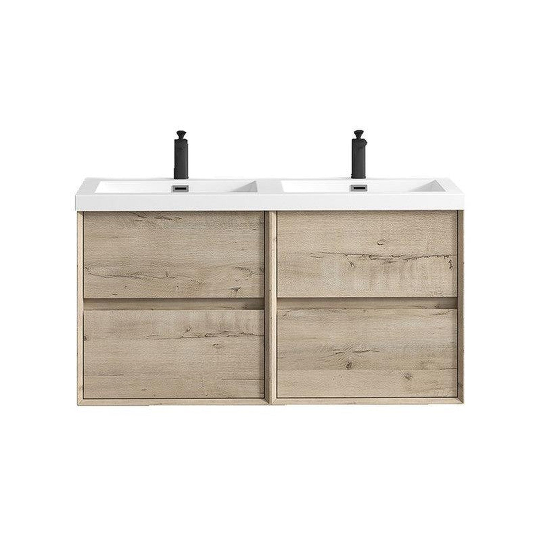 Noble 48" Light Oak Wall-Mounted Modern Vanity With Double Reinforced White Acrylic Sinks