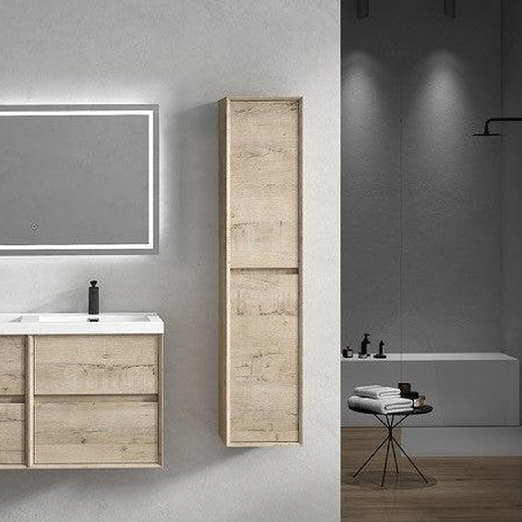 Noble 48" Light Oak Wall-Mounted Modern Vanity With Double Reinforced White Acrylic Sinks