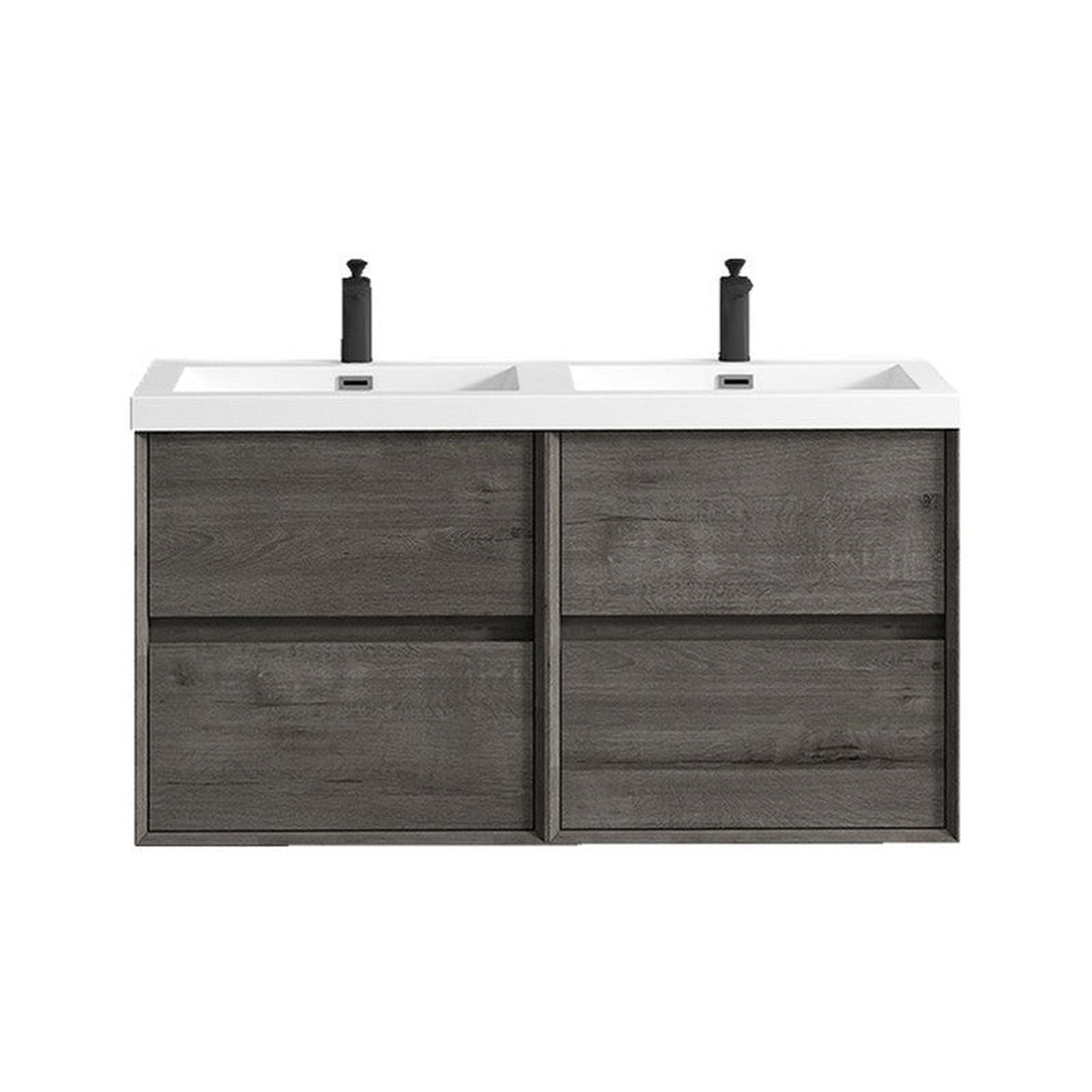 Noble 48" Smoke Oak Wall-Mounted Modern Vanity With Double Reinforced White Acrylic Sinks