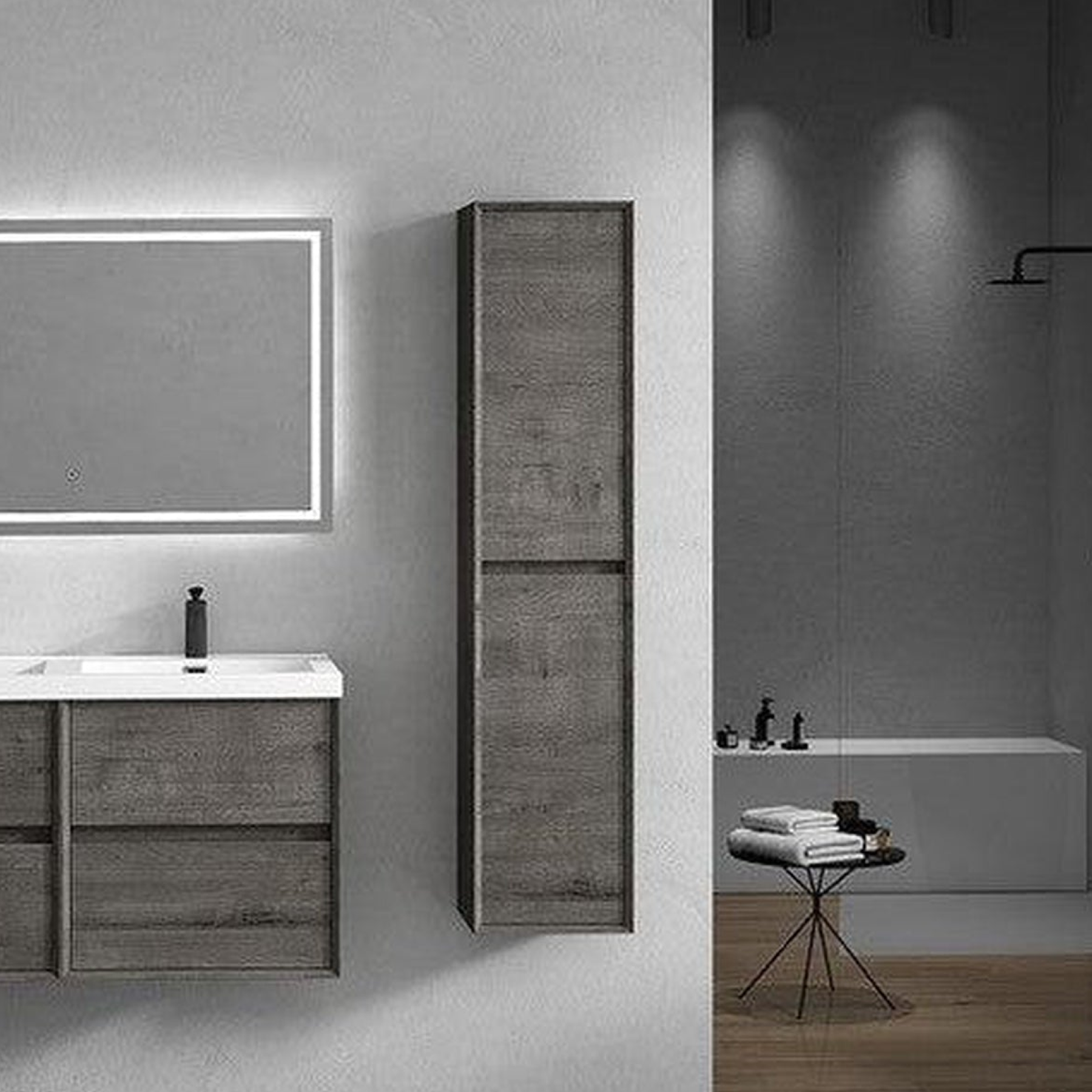 Noble 48" Smoke Oak Wall-Mounted Modern Vanity With Double Reinforced White Acrylic Sinks