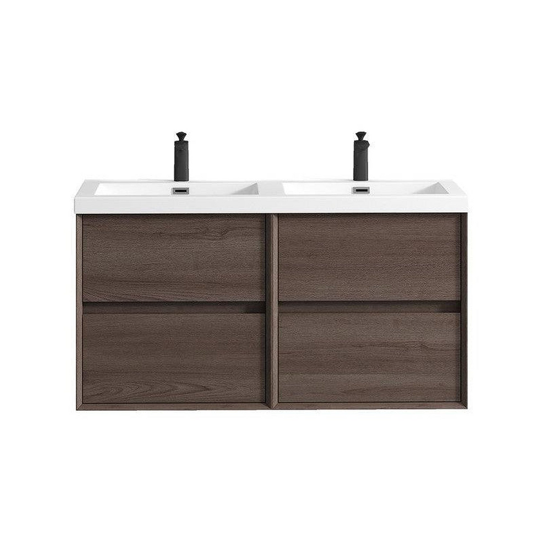 Noble 48" Red Oak Wall-Mounted Modern Vanity With Double Reinforced White Acrylic Sinks