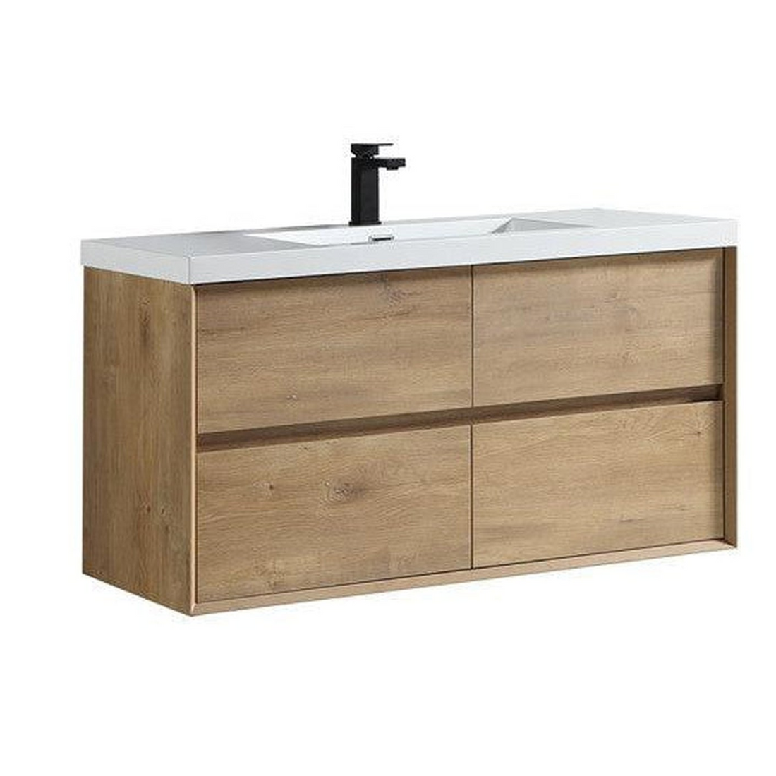 Noble 48" White Oak Wall-Mounted Modern Vanity With Single Reinforced White Acrylic Sink